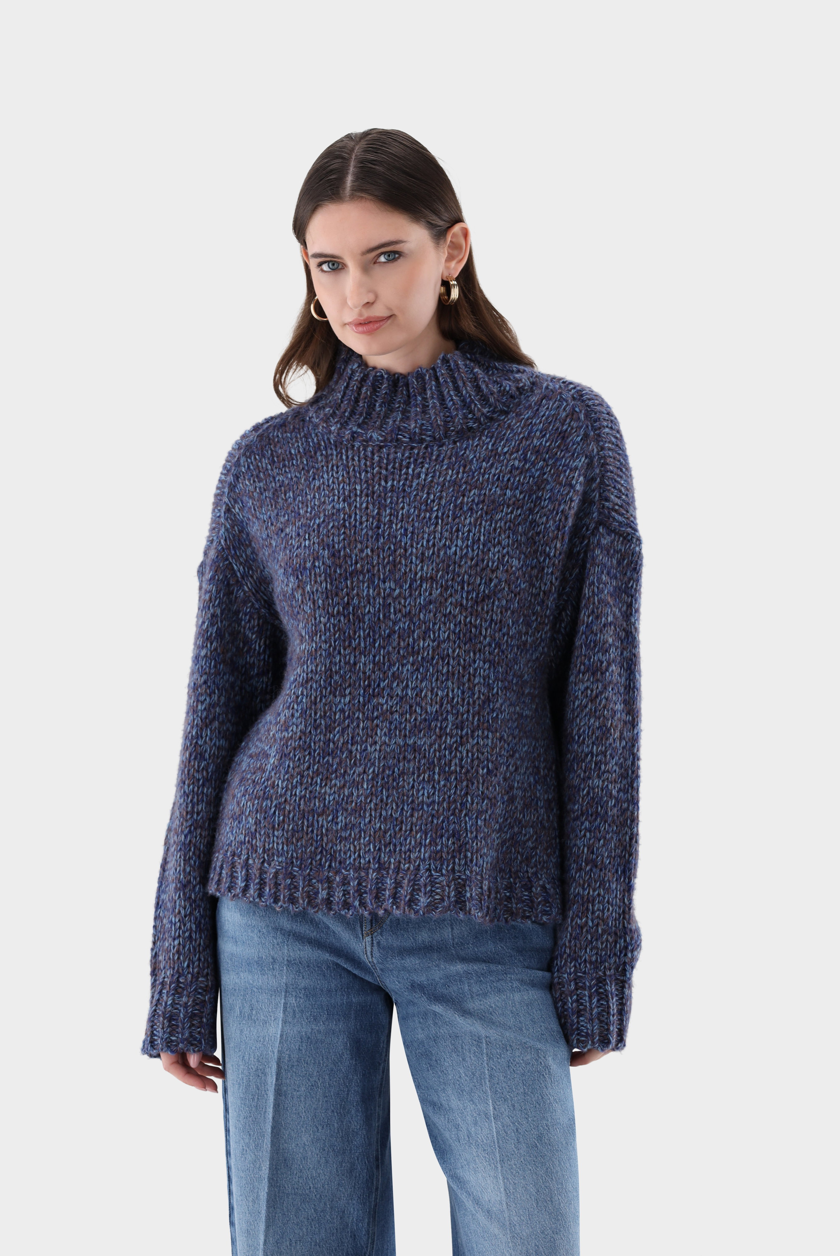 Mock-neck sweater with mouliné effect