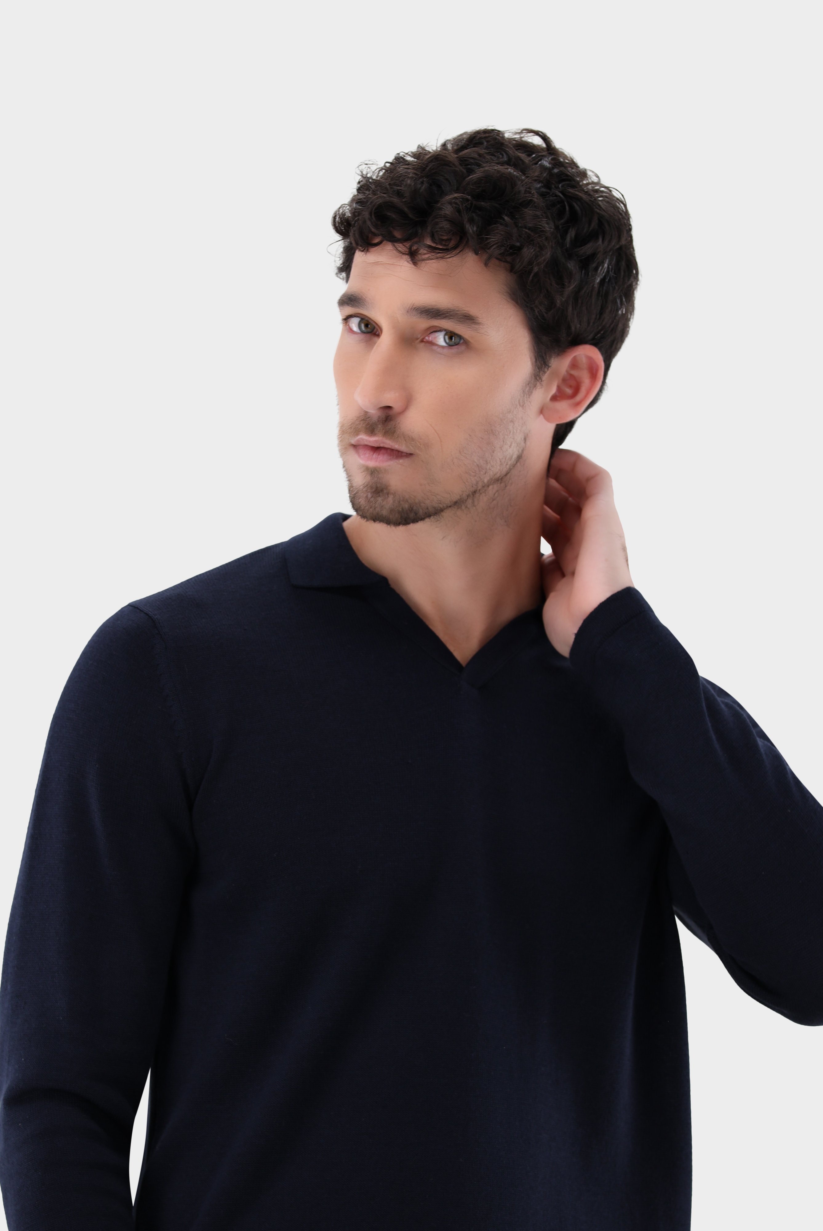 Poloshirts+Kinitted V-Neck Polo with Linen+82.8612..S00198.790.S