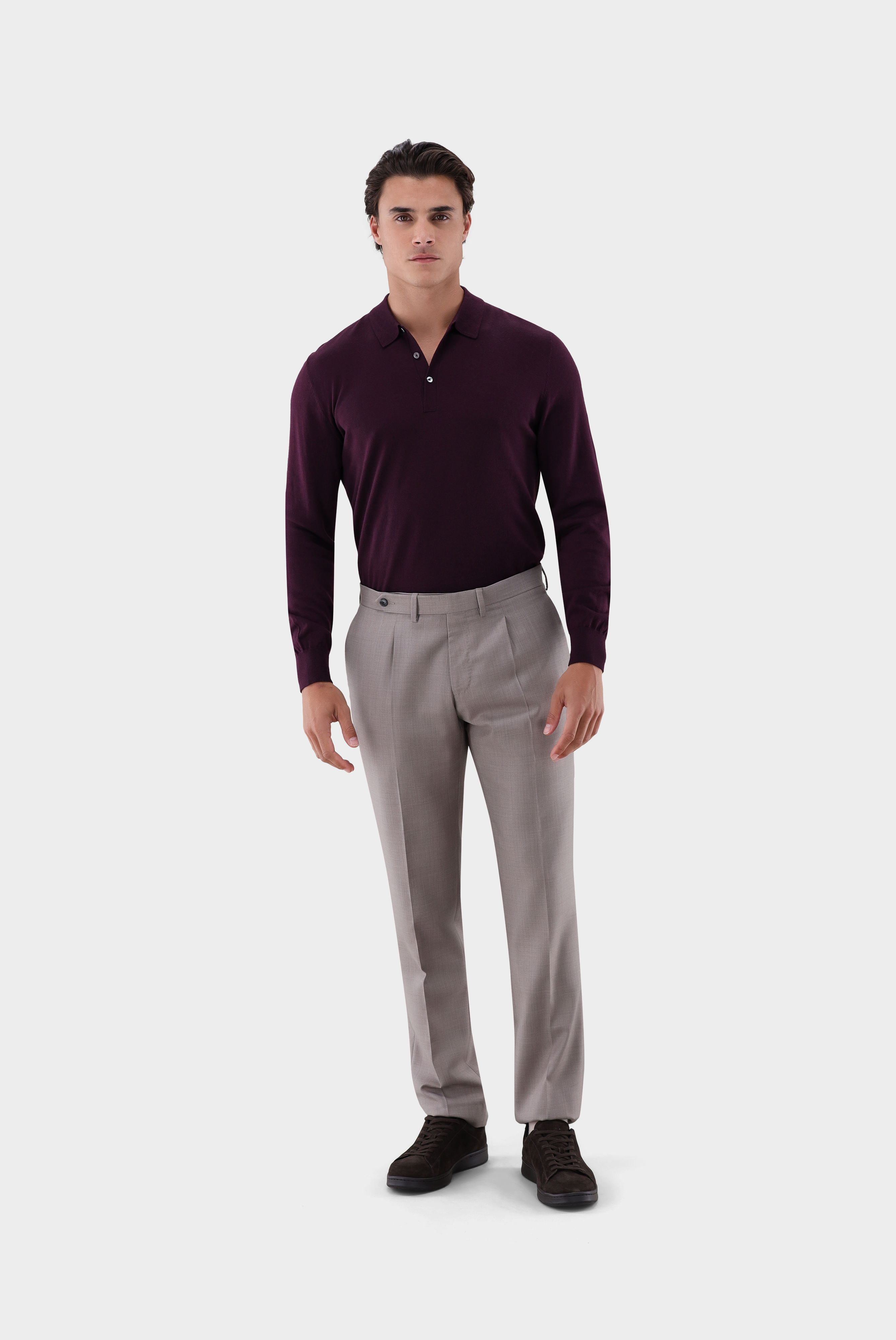 Poloshirt mit Langarm gestrickt aus Merinowolle günstig online kaufen