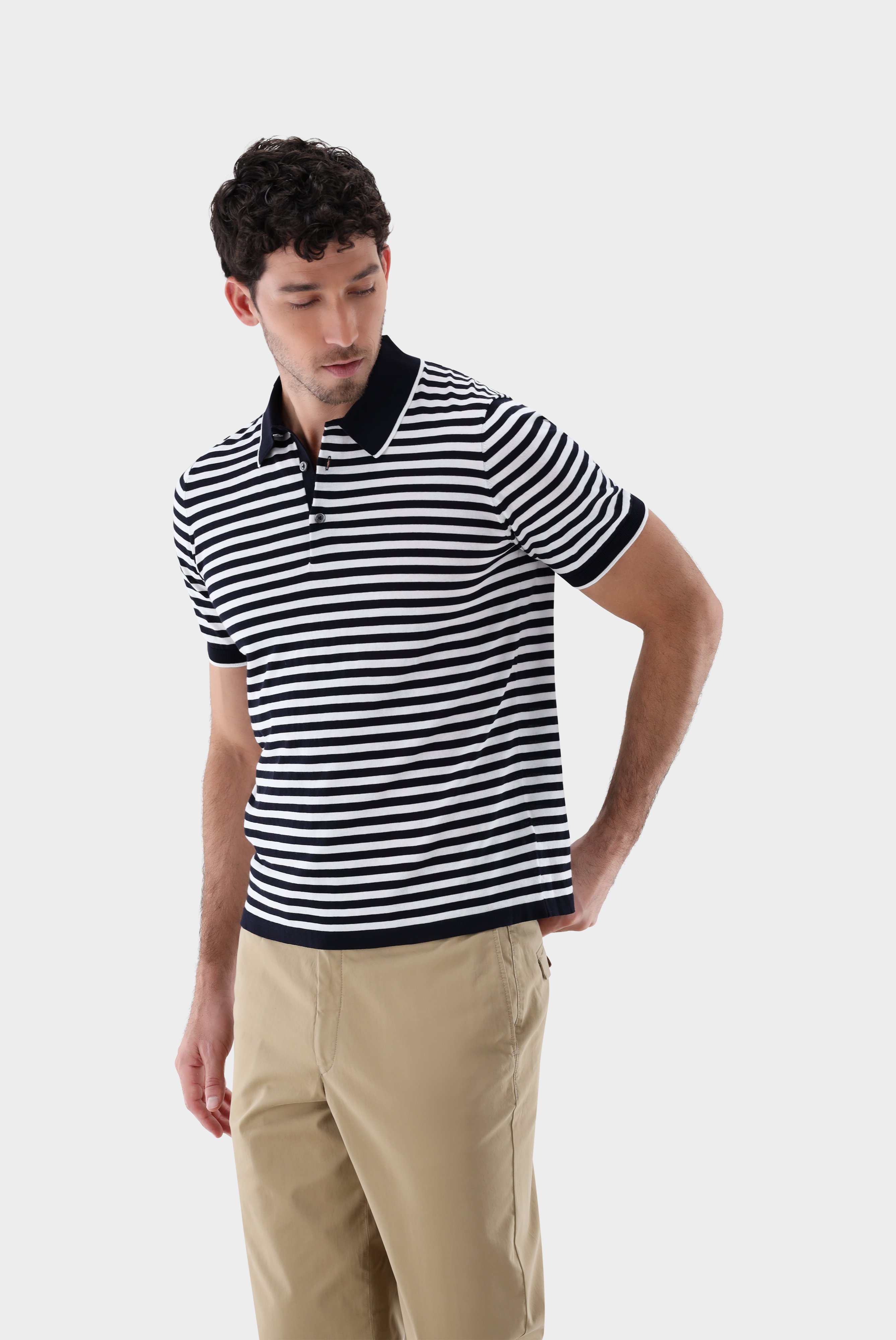 Striped Knit Polo made of Air Cotton