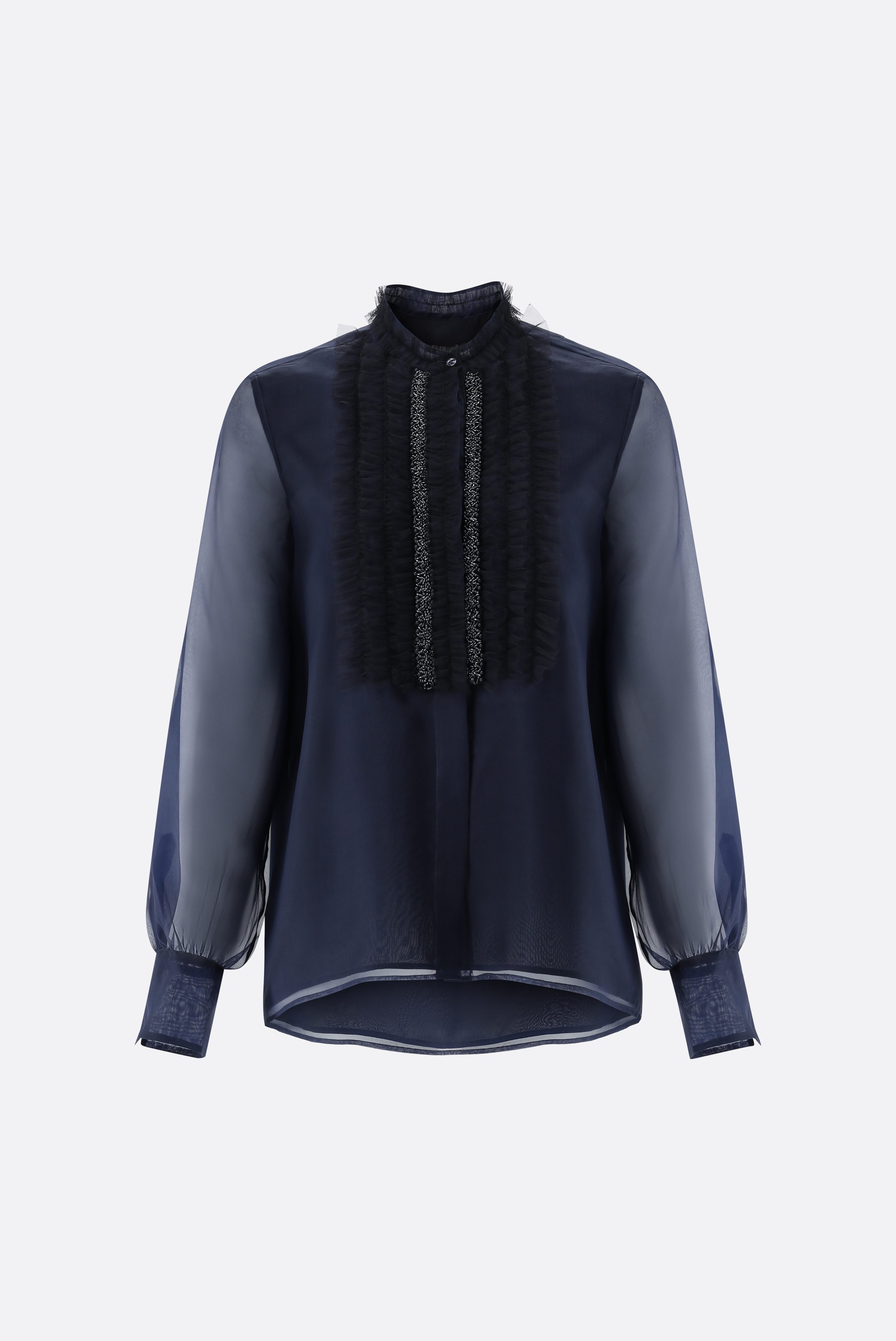 Bluse mit Rüschen und Perlenband