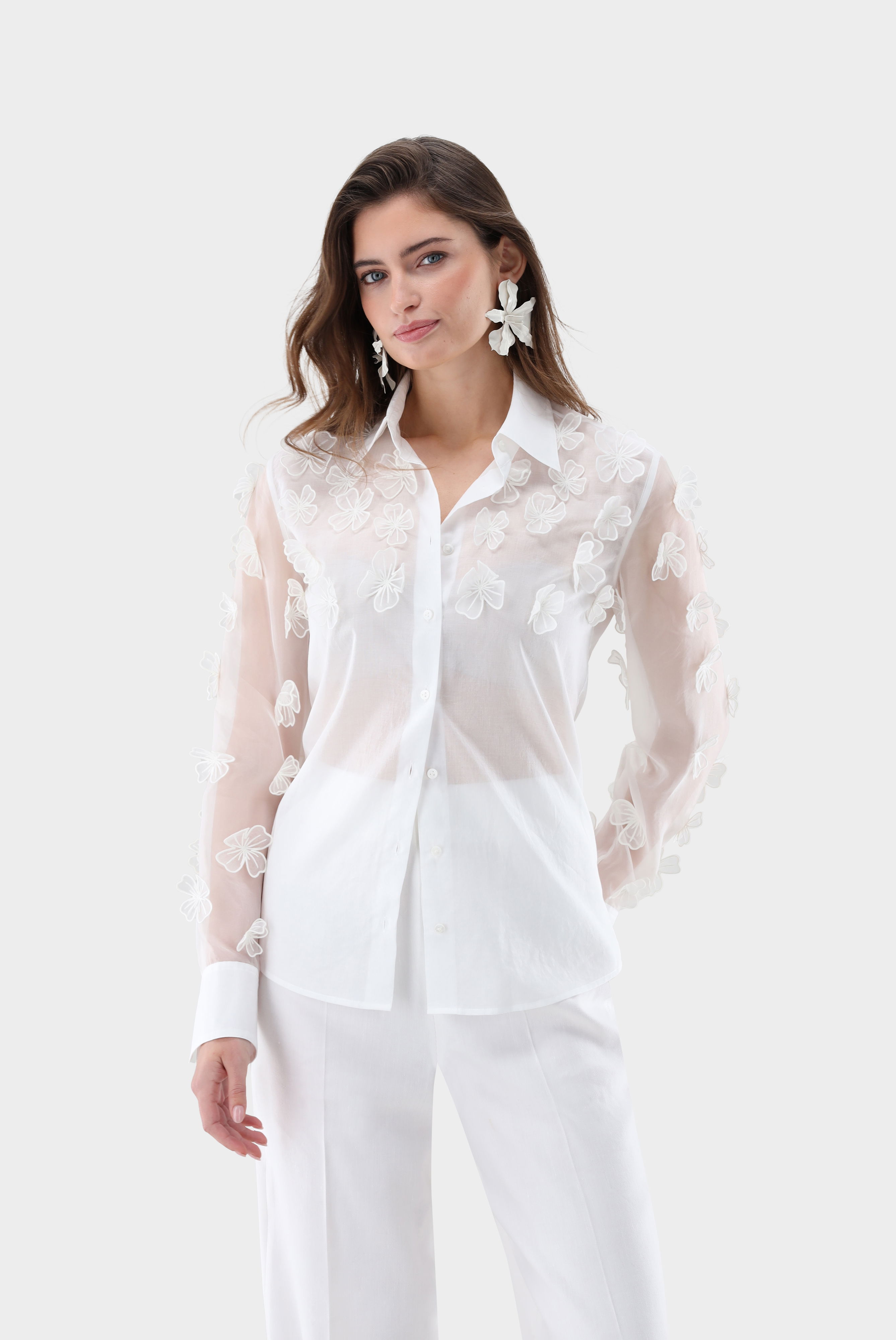 Hemdbluse mit 3D-Blumen