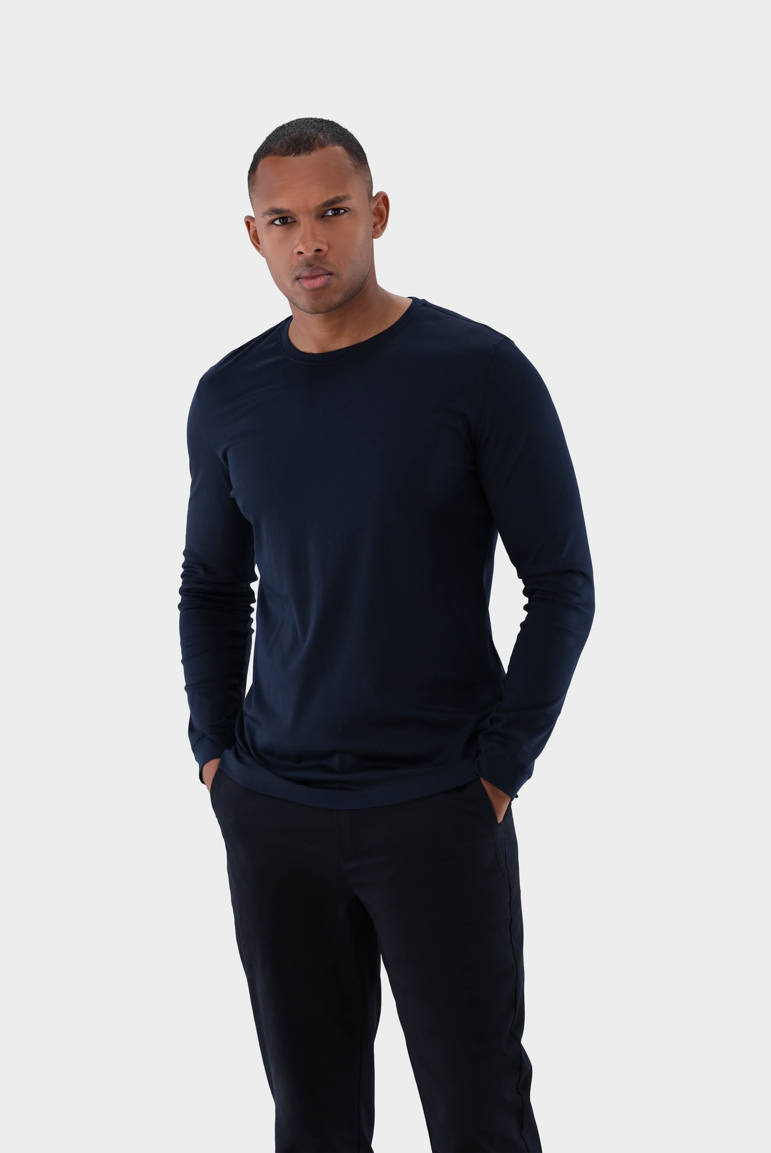 T-Shirts+Langarm Jersey T-Shirt mit Rundhals Slim Fit+20.1718.UX.180031.790.S