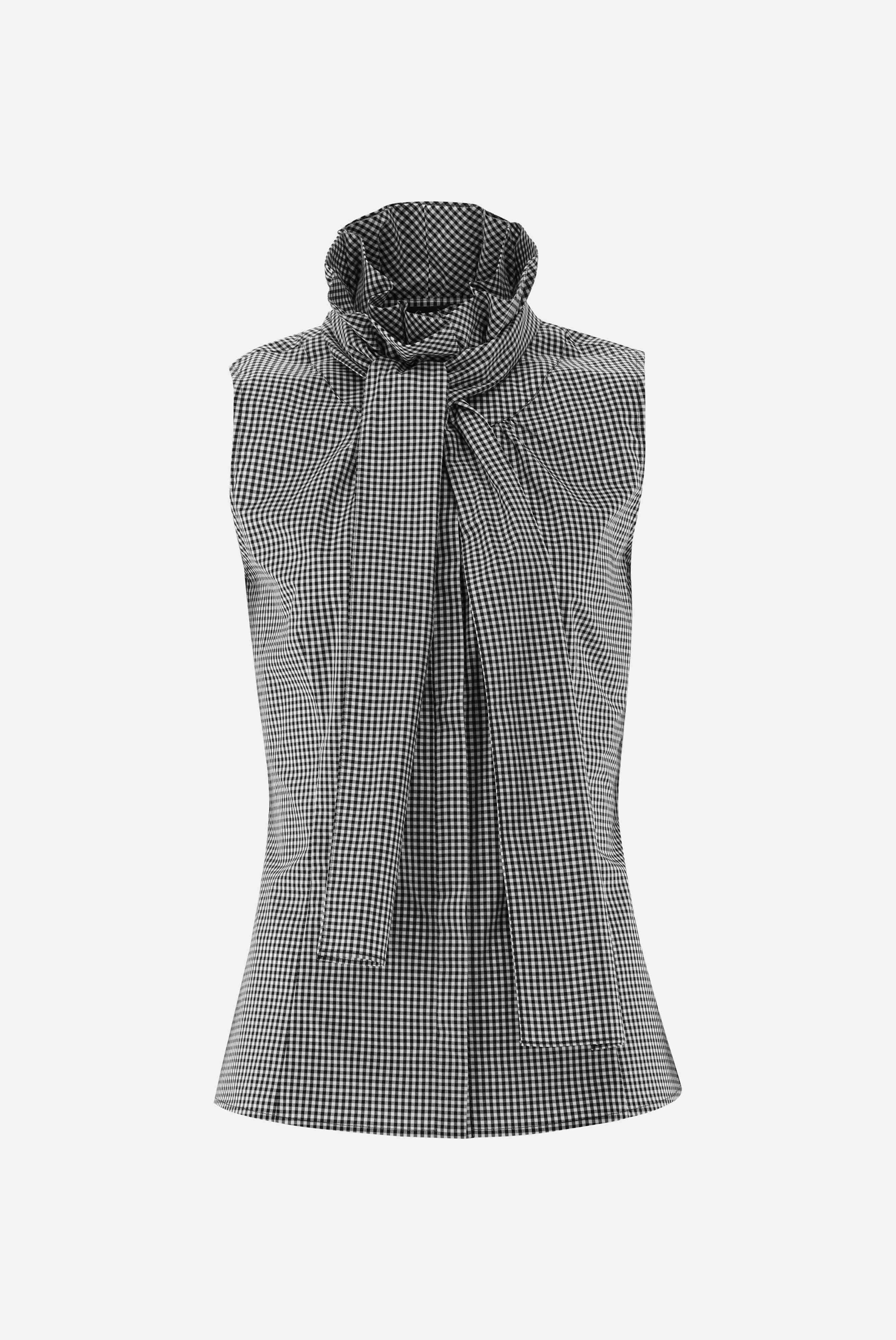 Ärmellose Bluse mit Rüschen und Schluppe