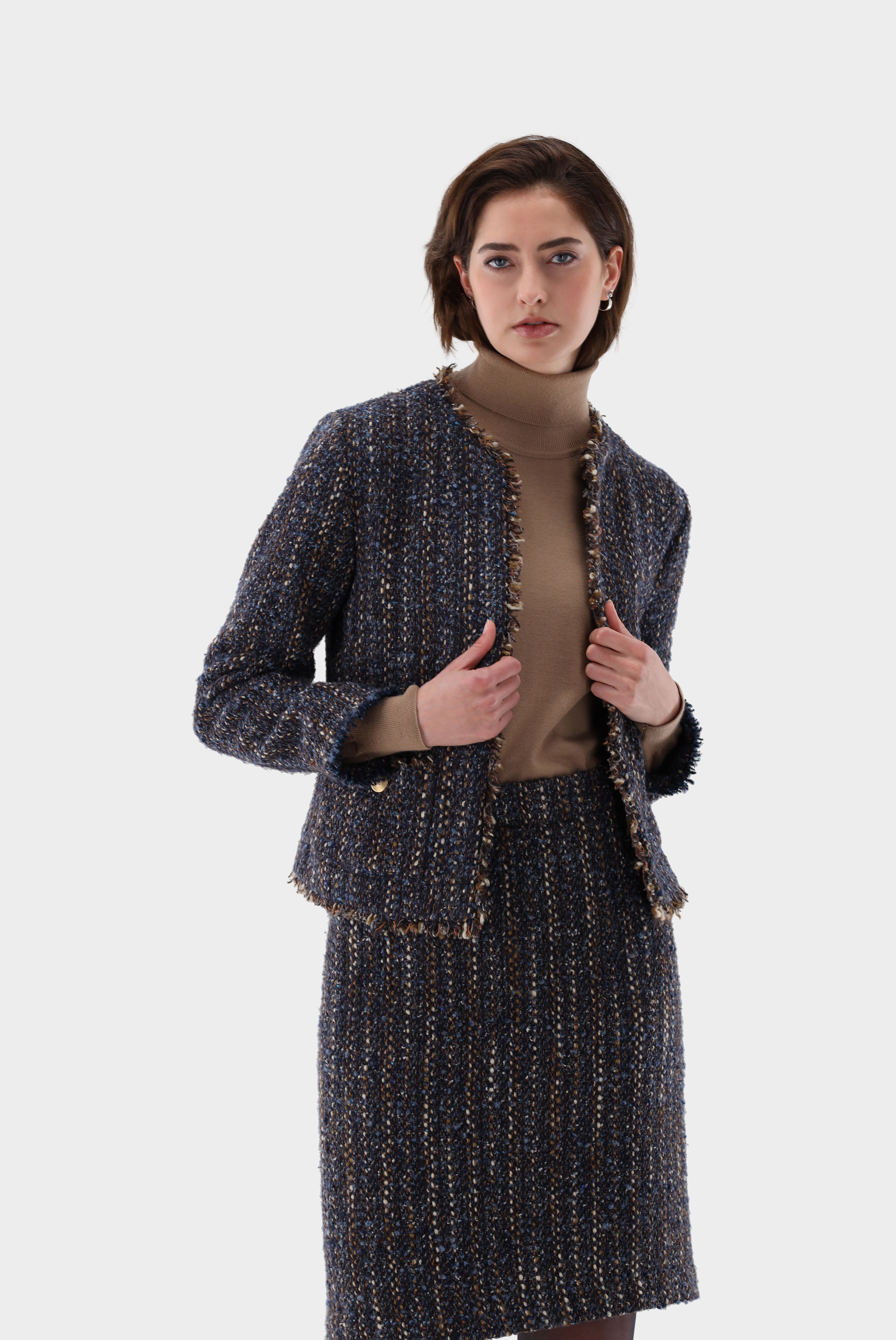Tweedjacke mit gefransten Kanten