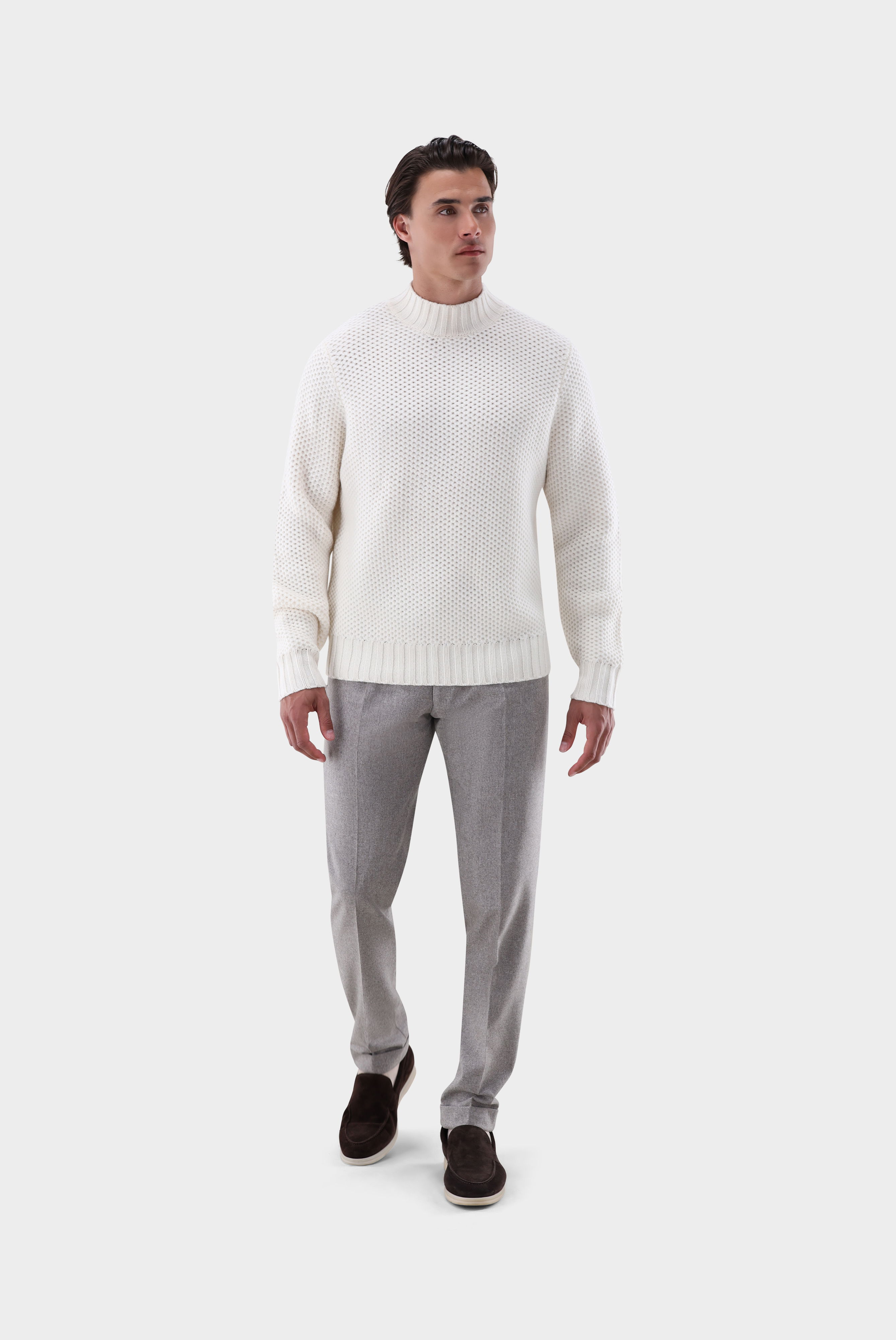 Stehkragenpullover mit Struktur und Kaschmir günstig online kaufen