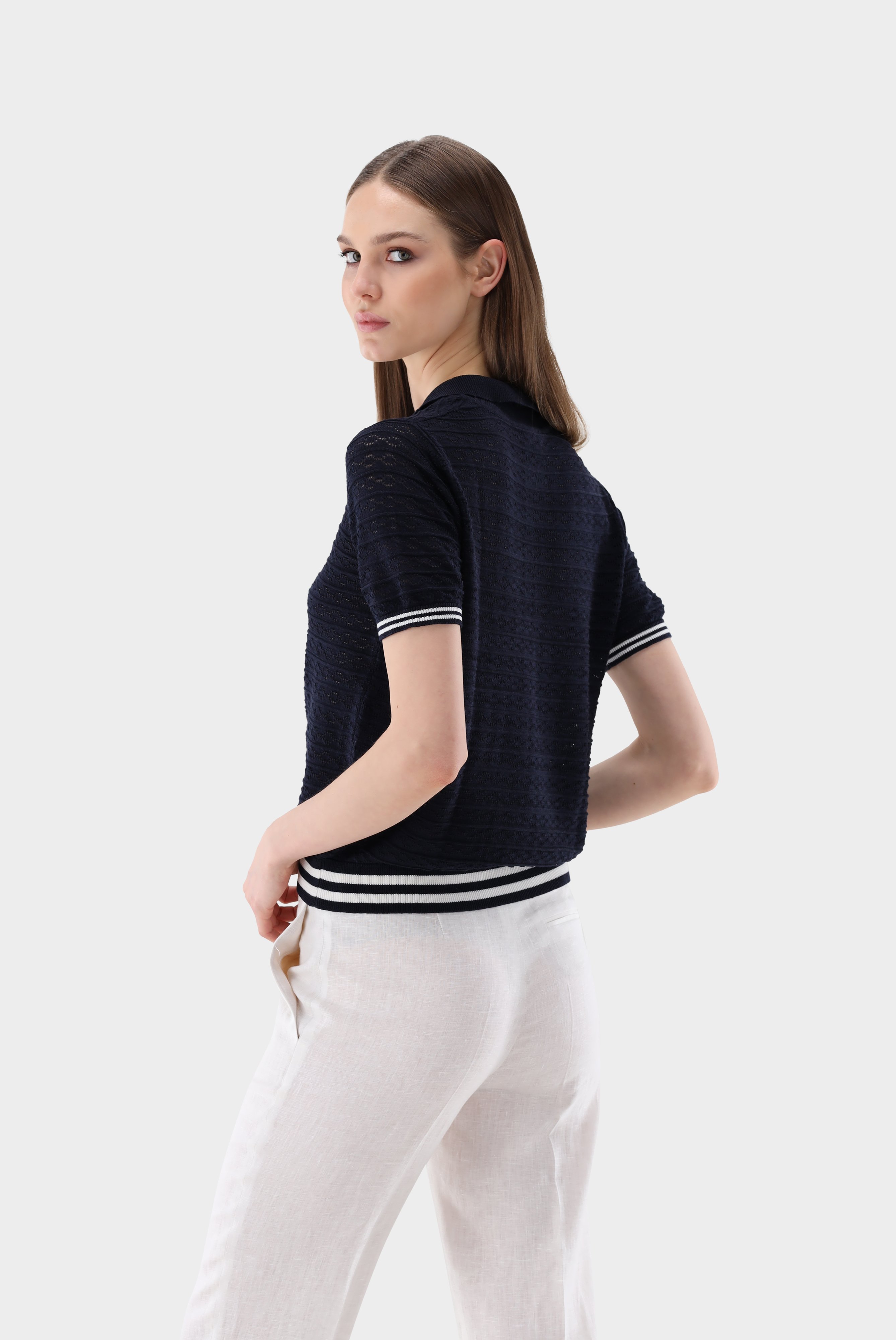 Sweaters & Cardigans+Knit Polo with Pointelle Pattern+09.9756..S00264.790.XS