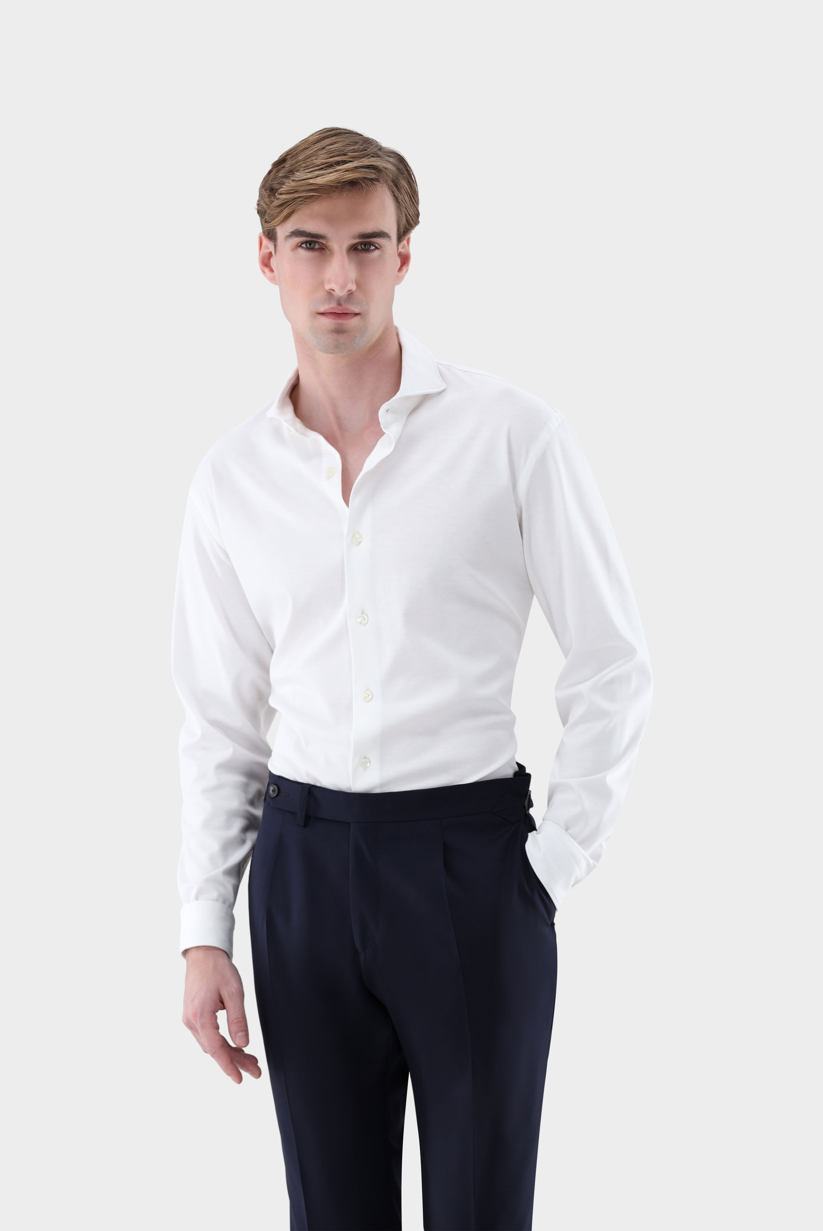 Luxuriöses Jersey Hemd aus Baumwolle Tailor Fit Weiß