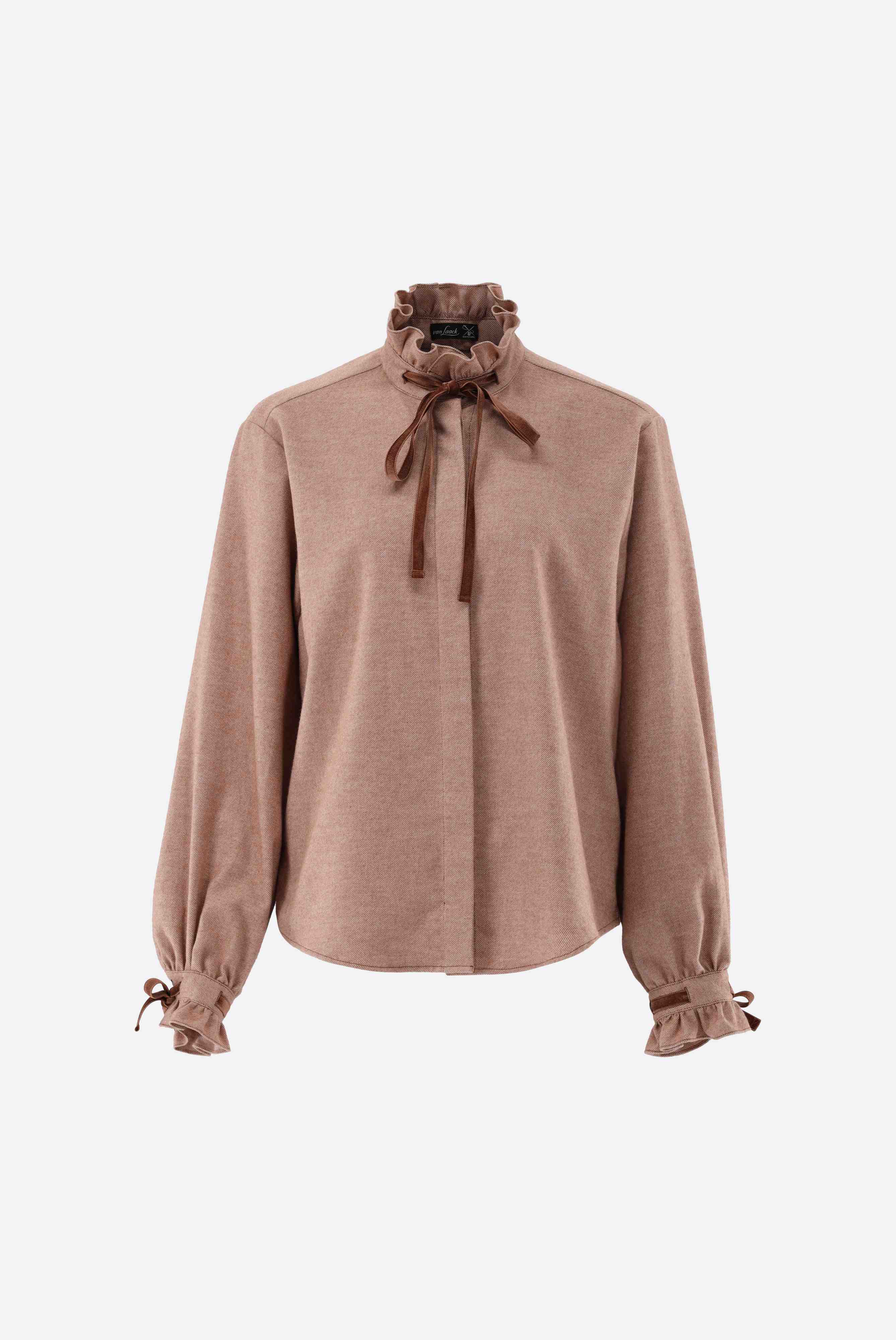Flanellbluse mit Rüschen-Stehkragen