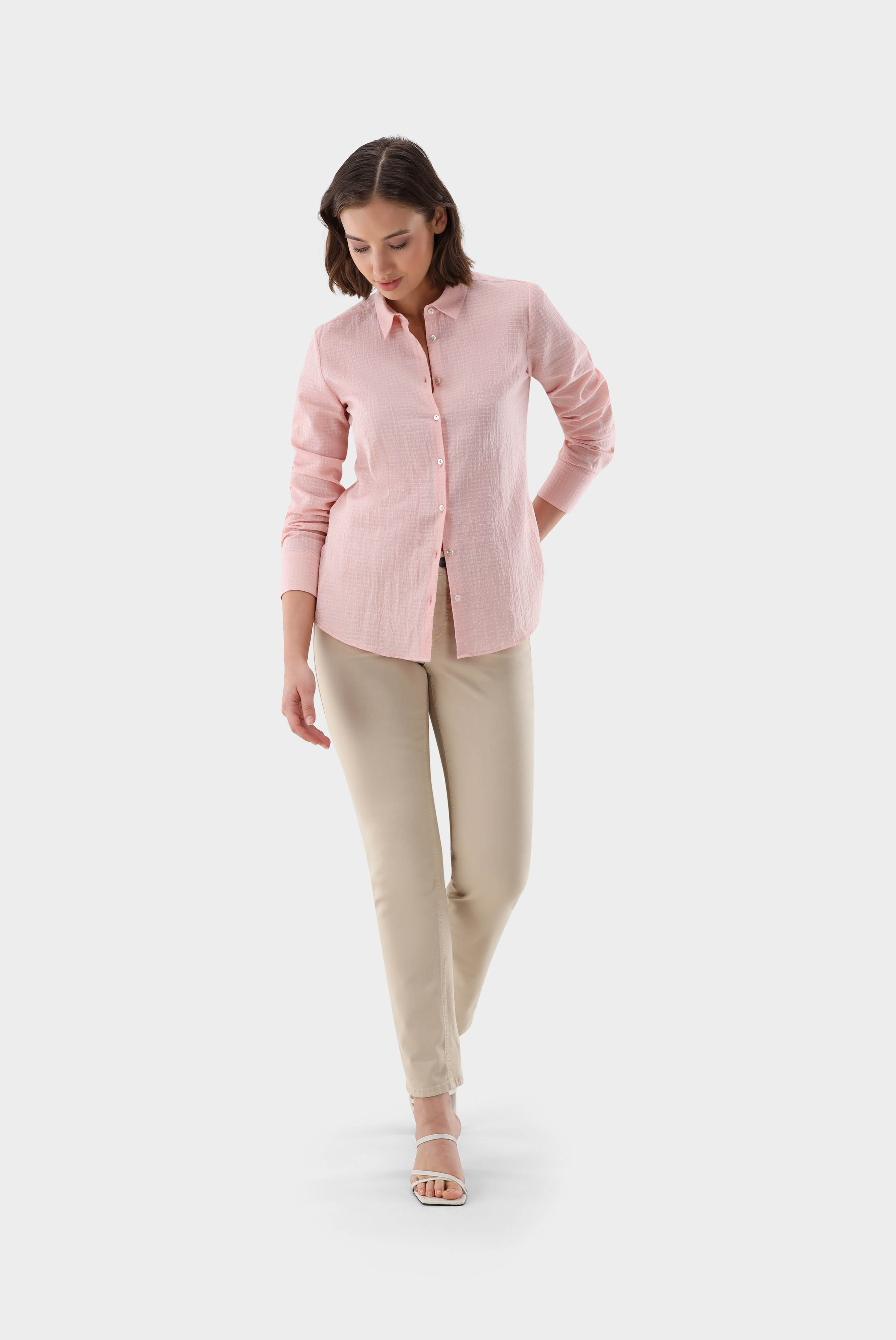 Bluse mit Jaquard Karomuster und Ballonärmeln günstig online kaufen