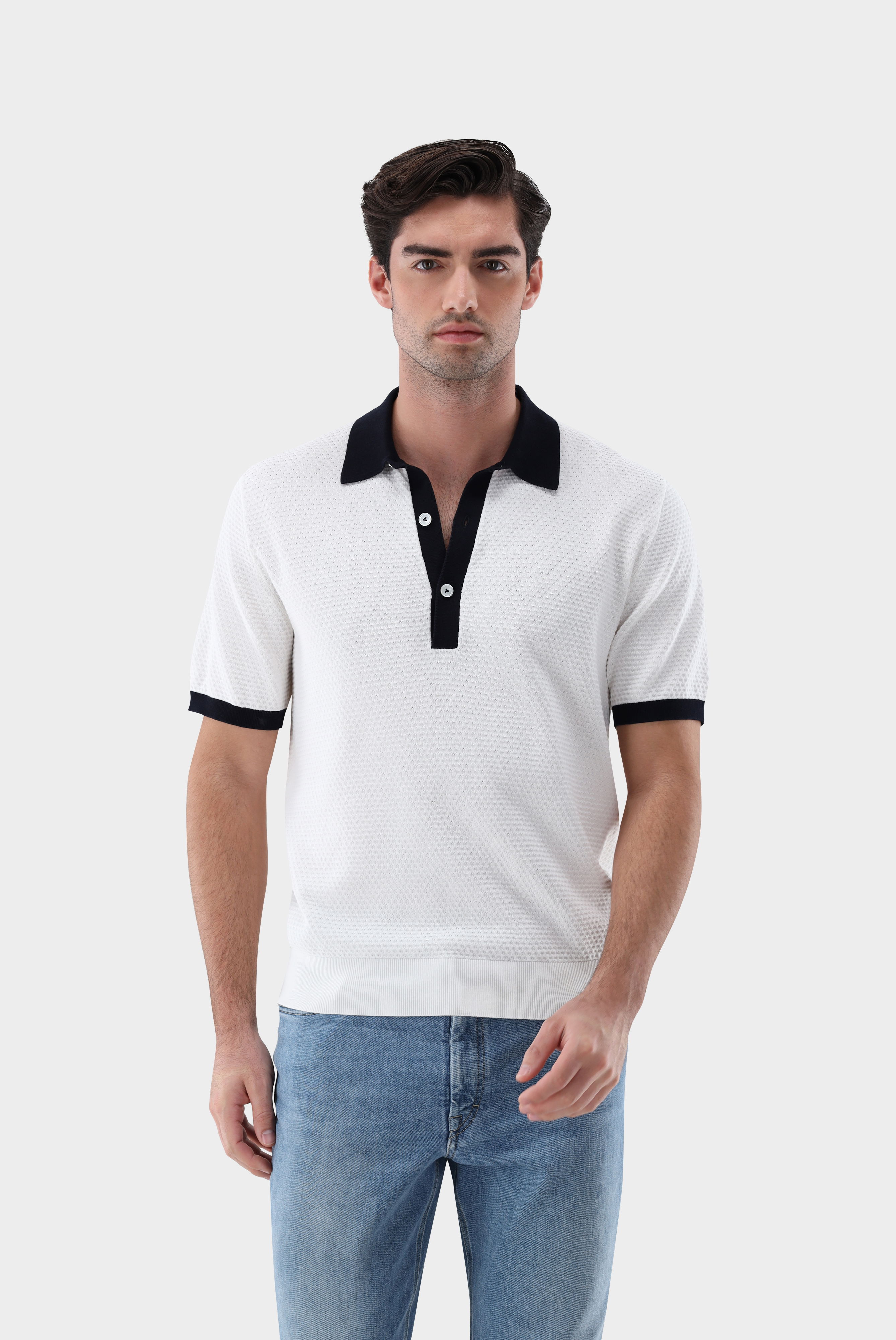 Strick Poloshirt mit Kontraskragen und Struktur