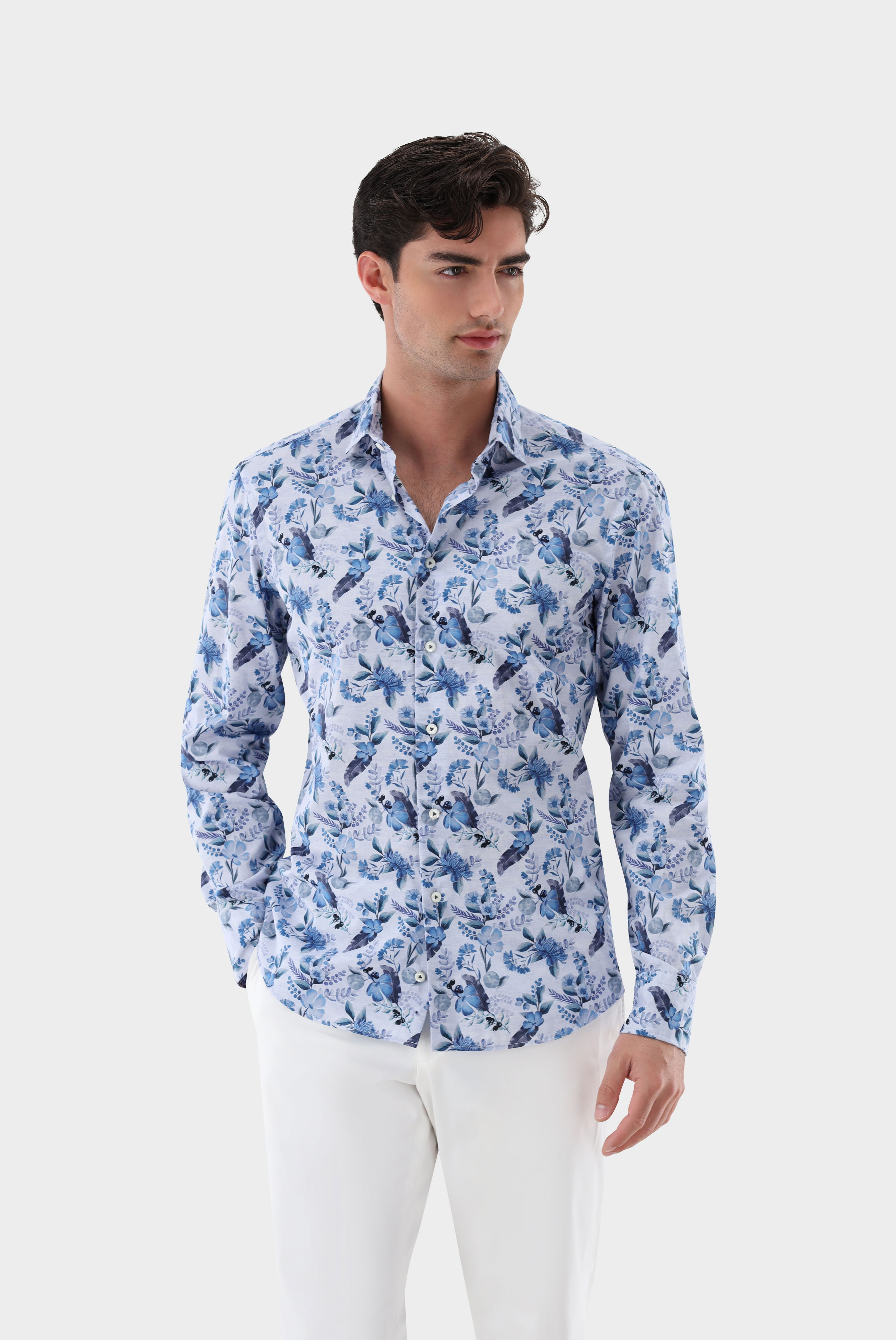 Popeline-Hemd mit Blumendruck Tailor Fit