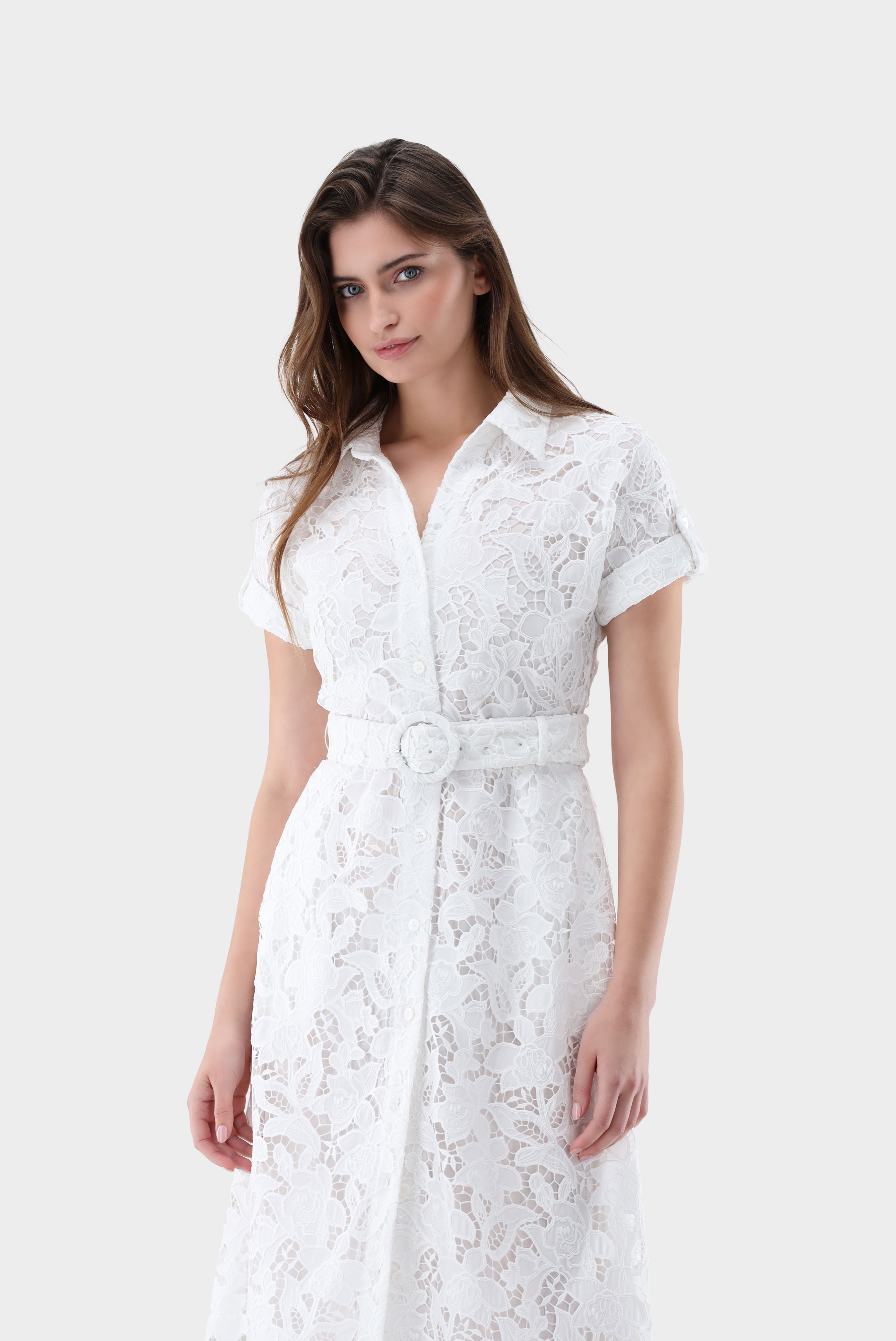 Midi-Hemdblusenkleid aus weicher Spitze