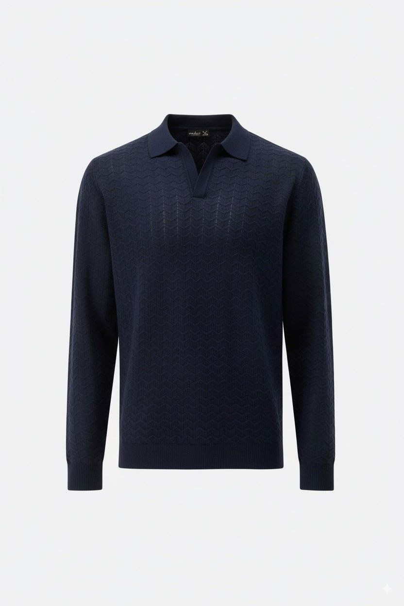 Poloshirt gestrickt mit V-Neck und Struktur günstig online kaufen