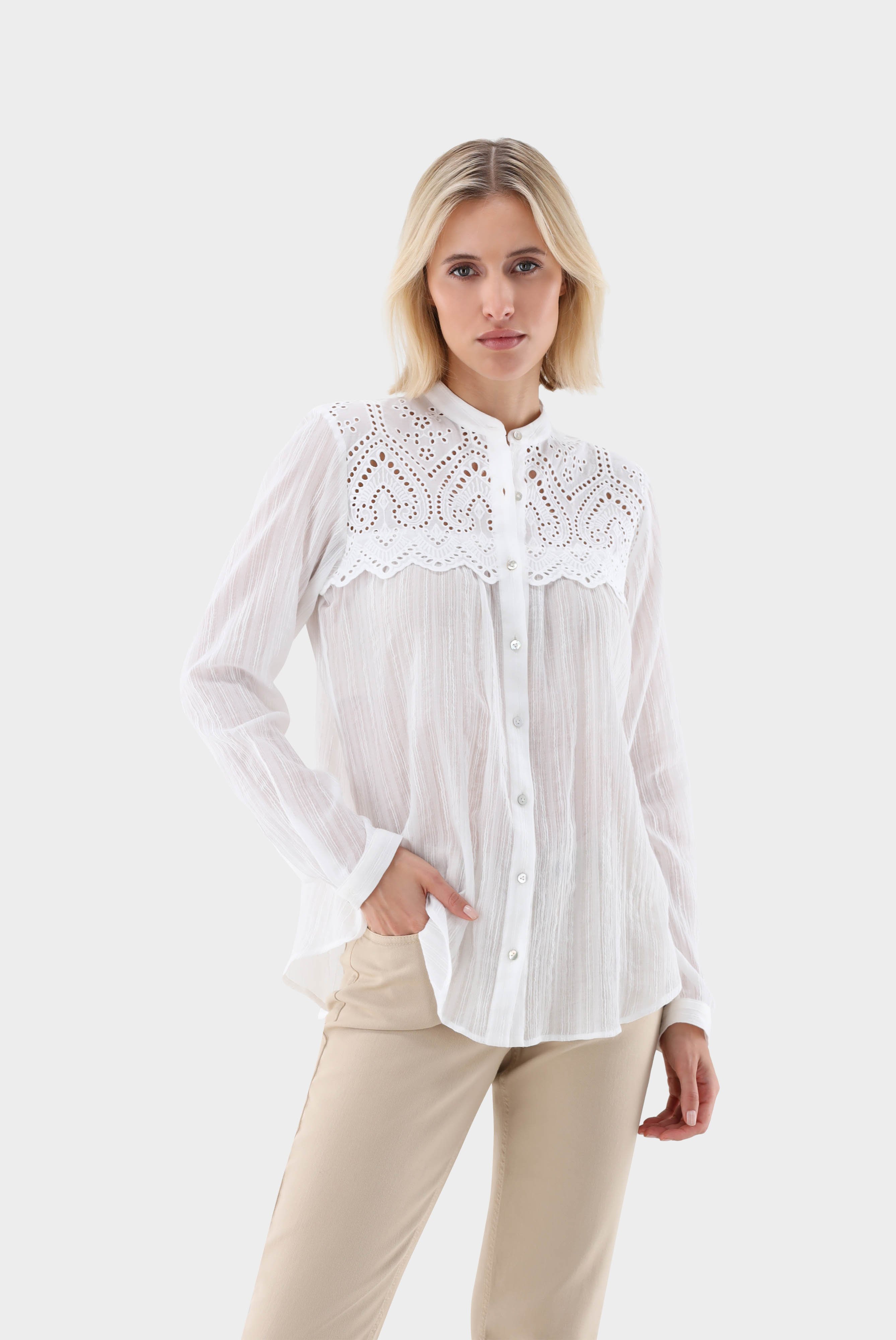 Blouse with embroidery and jacquard stripes