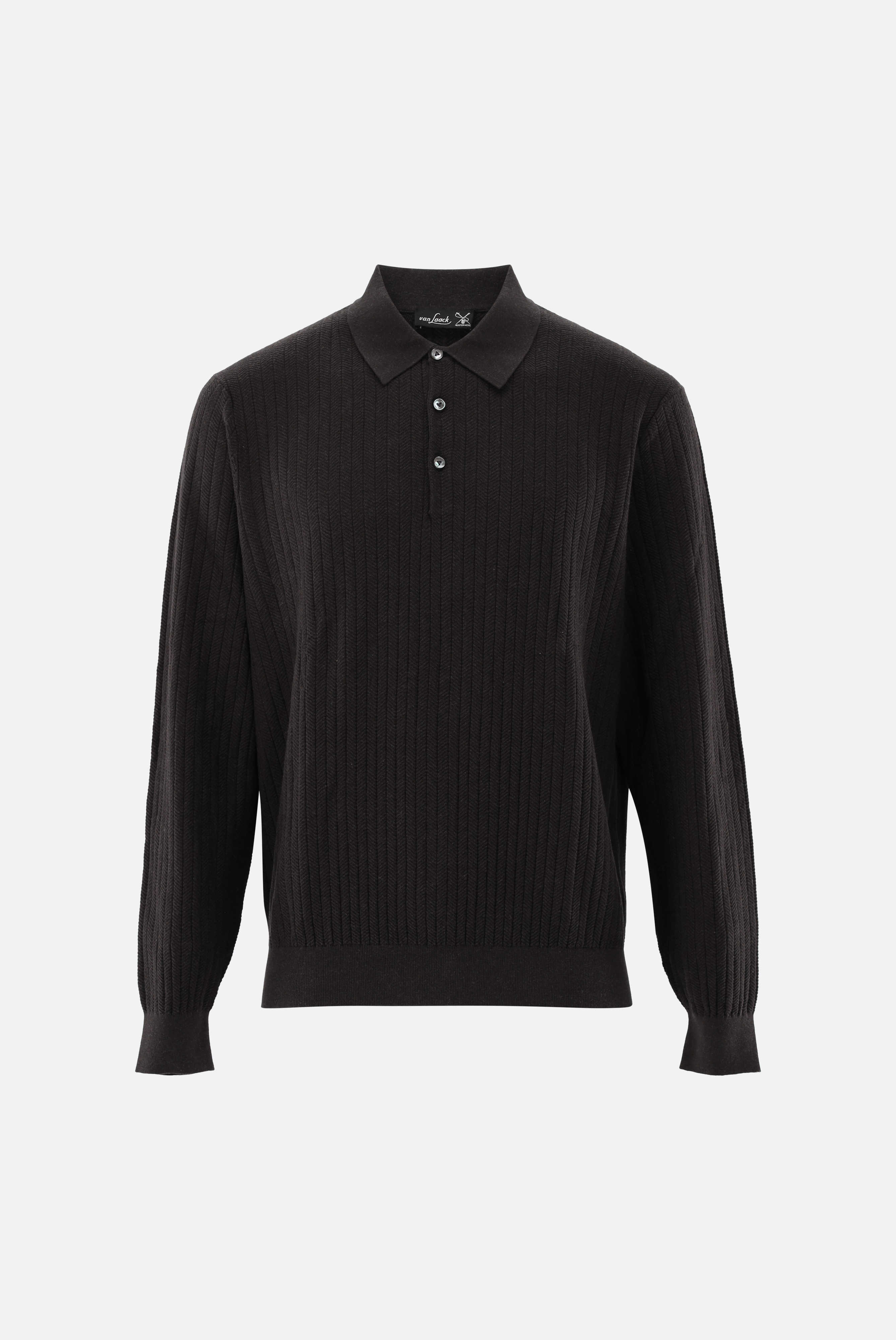 Herringbone knit polo in cotton and silk