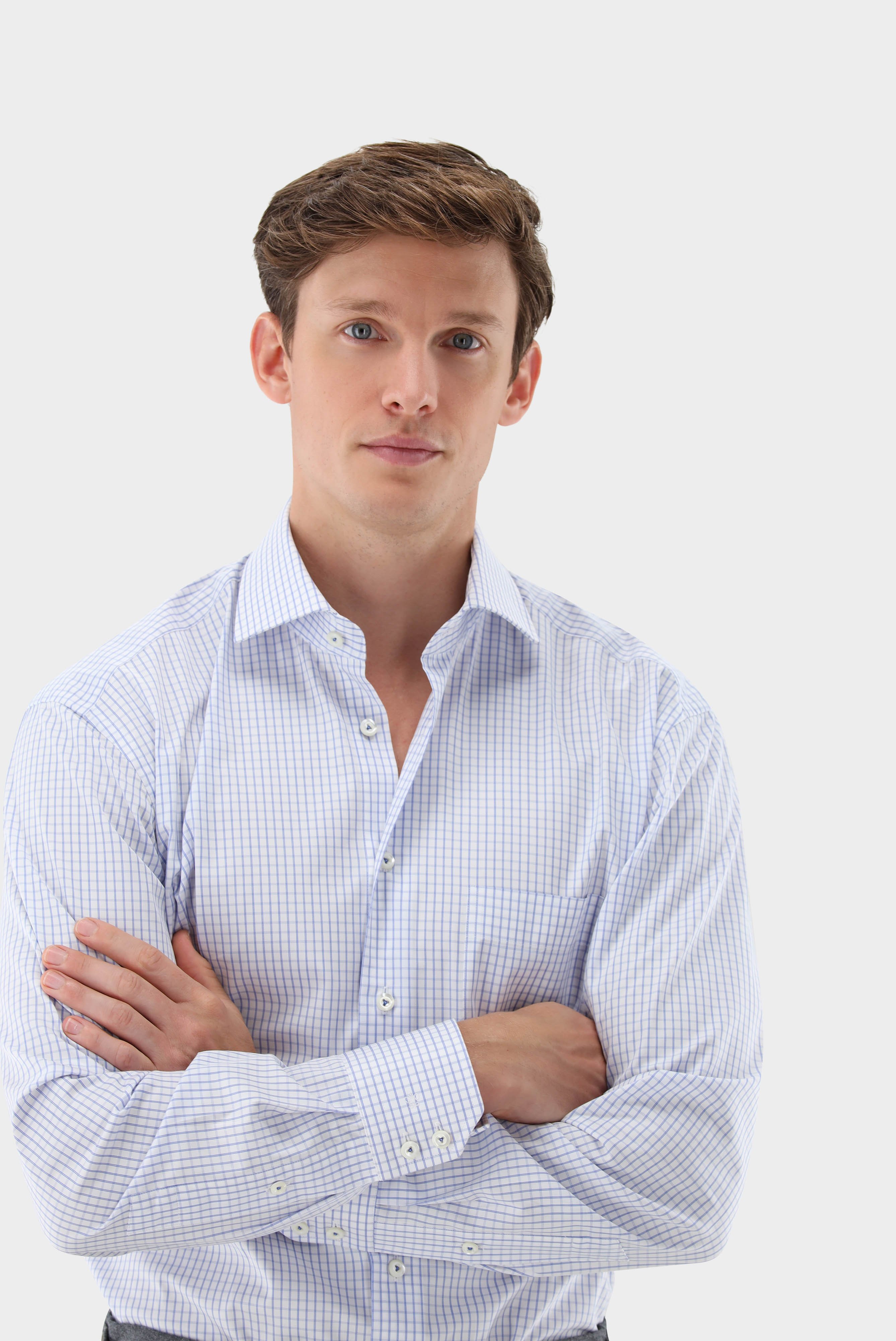 Business Shirts+Small-Checked Twill Business Shirt Comfort Fit+20.2021.AV.151046.730.39