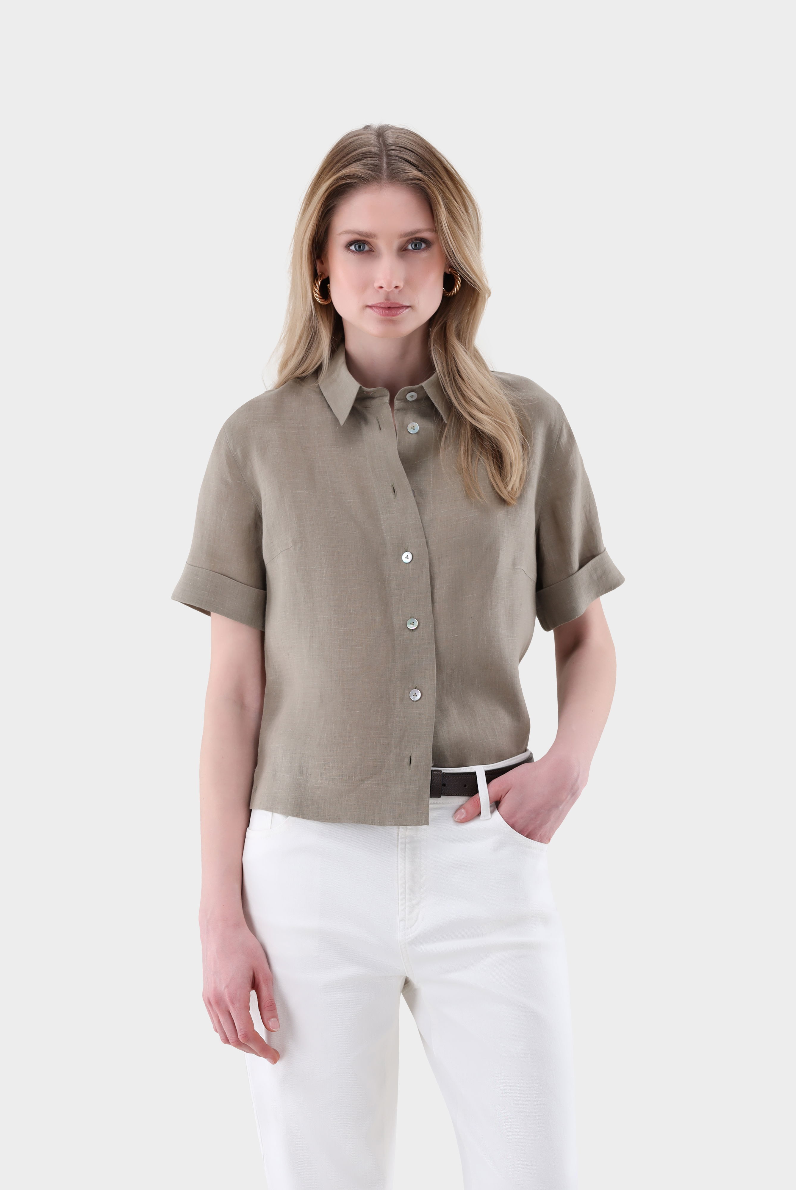 Hemdbluse mit Kurzarm aus Leinen Boxy Fit