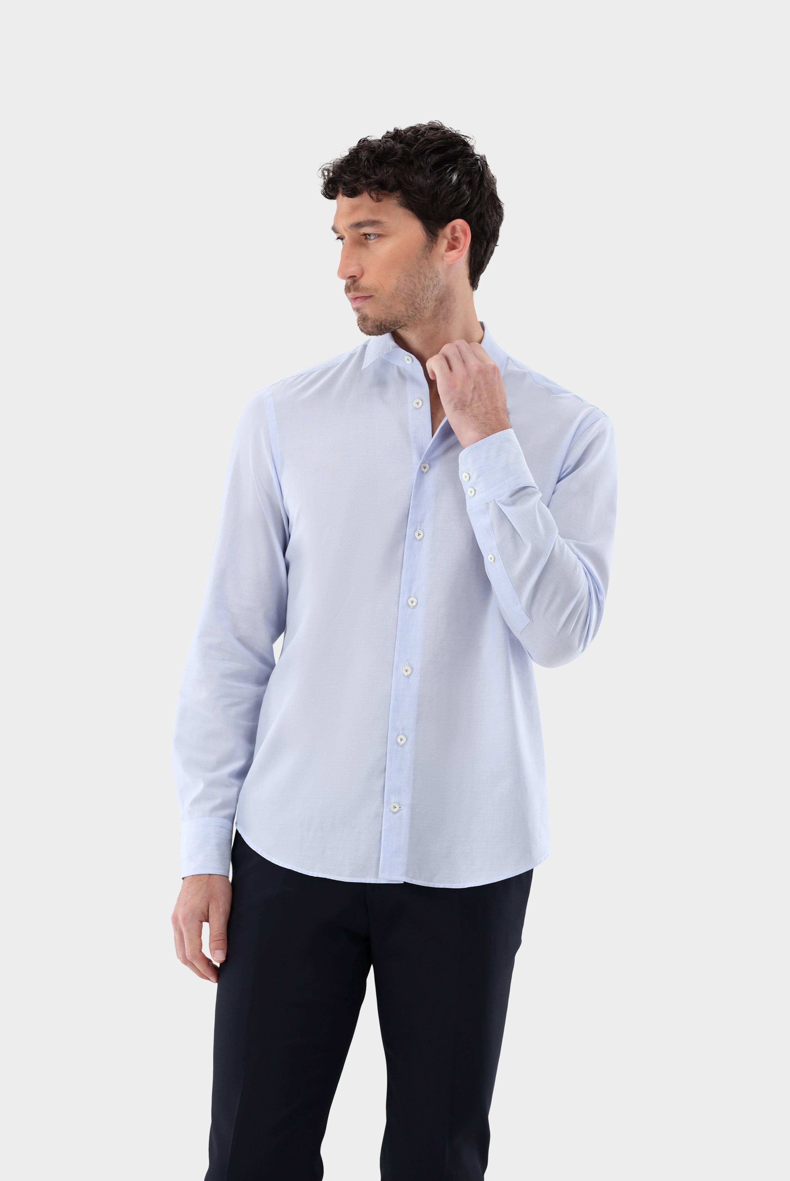 Shirt in Cotton and Linen blend Tailor Fit