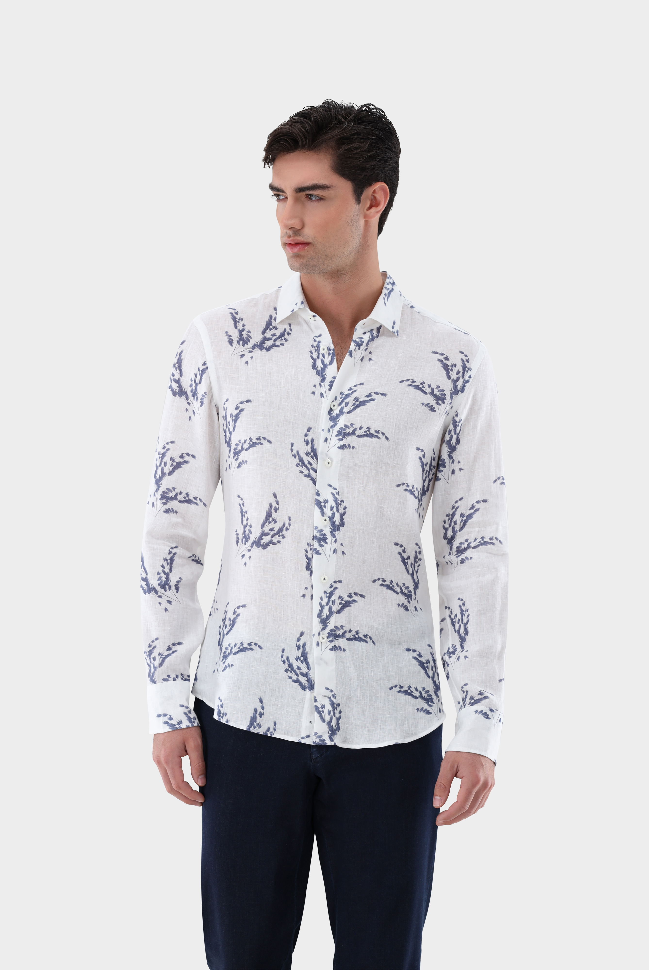Hemd aus bedrucktem Leinen Tailor Fit