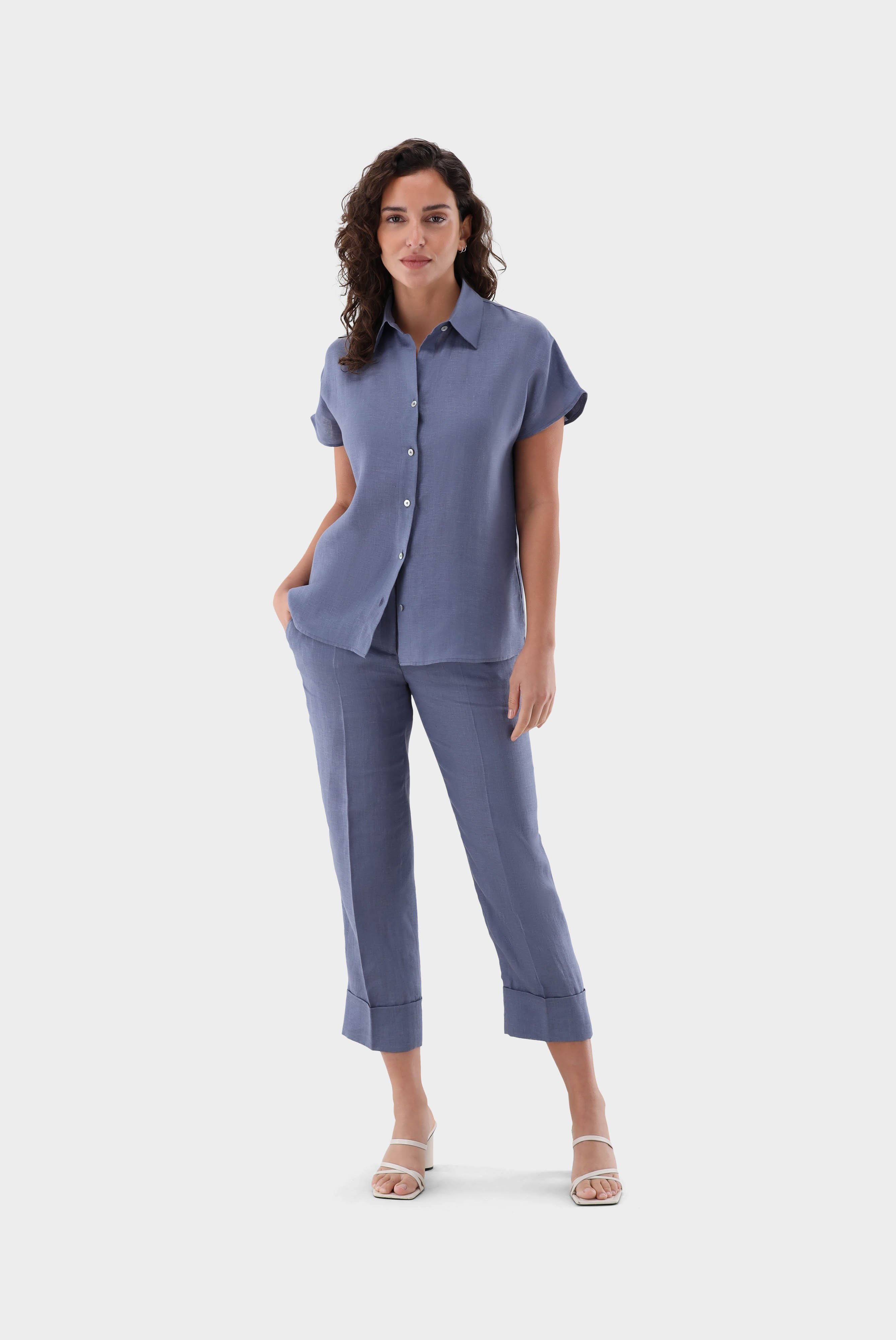 Casual Blouses+Boxy Linen Blouse with capped sleeves+05.529E.FW.150555.680.34