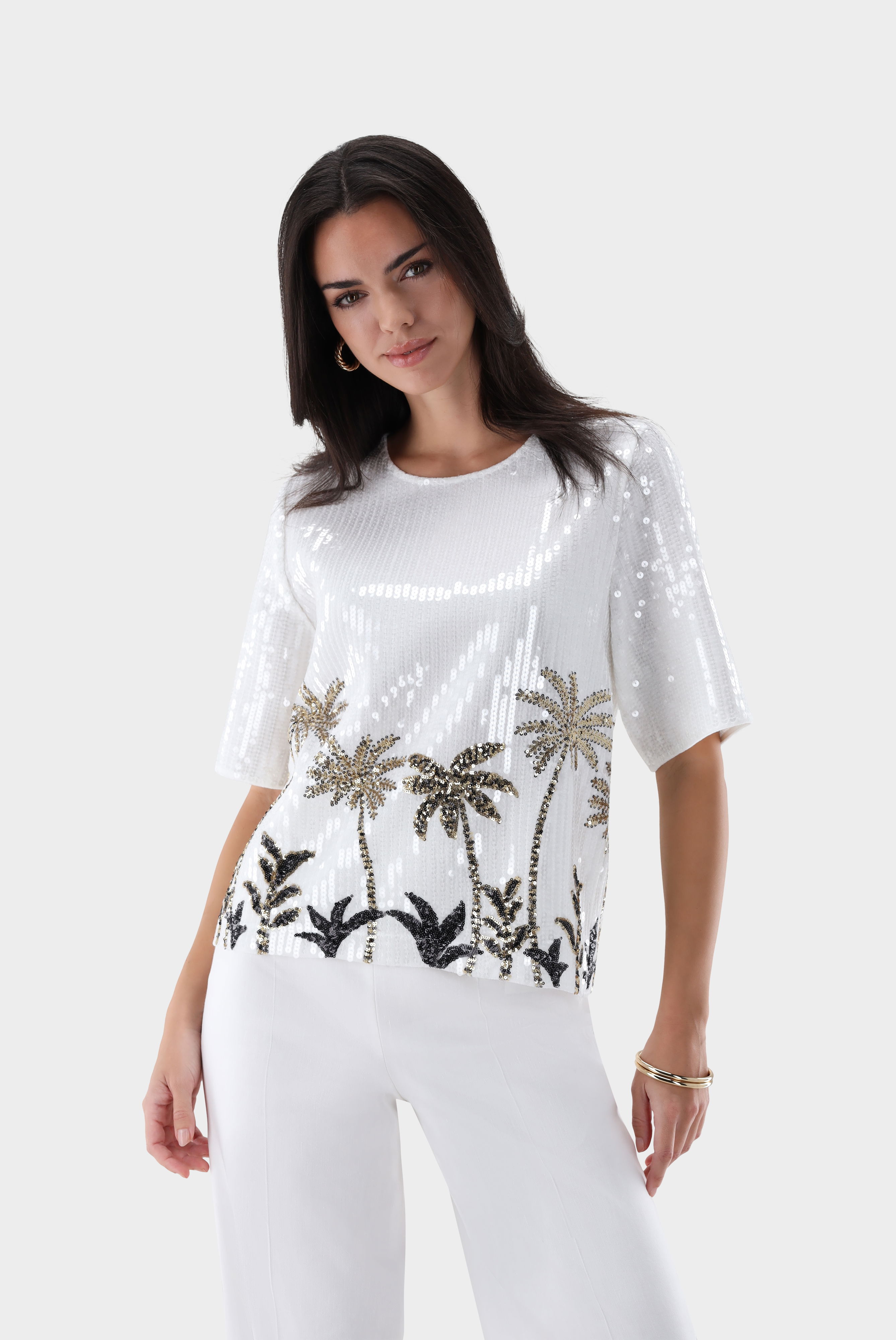 Pailletten Top mit Palmen-Motiv