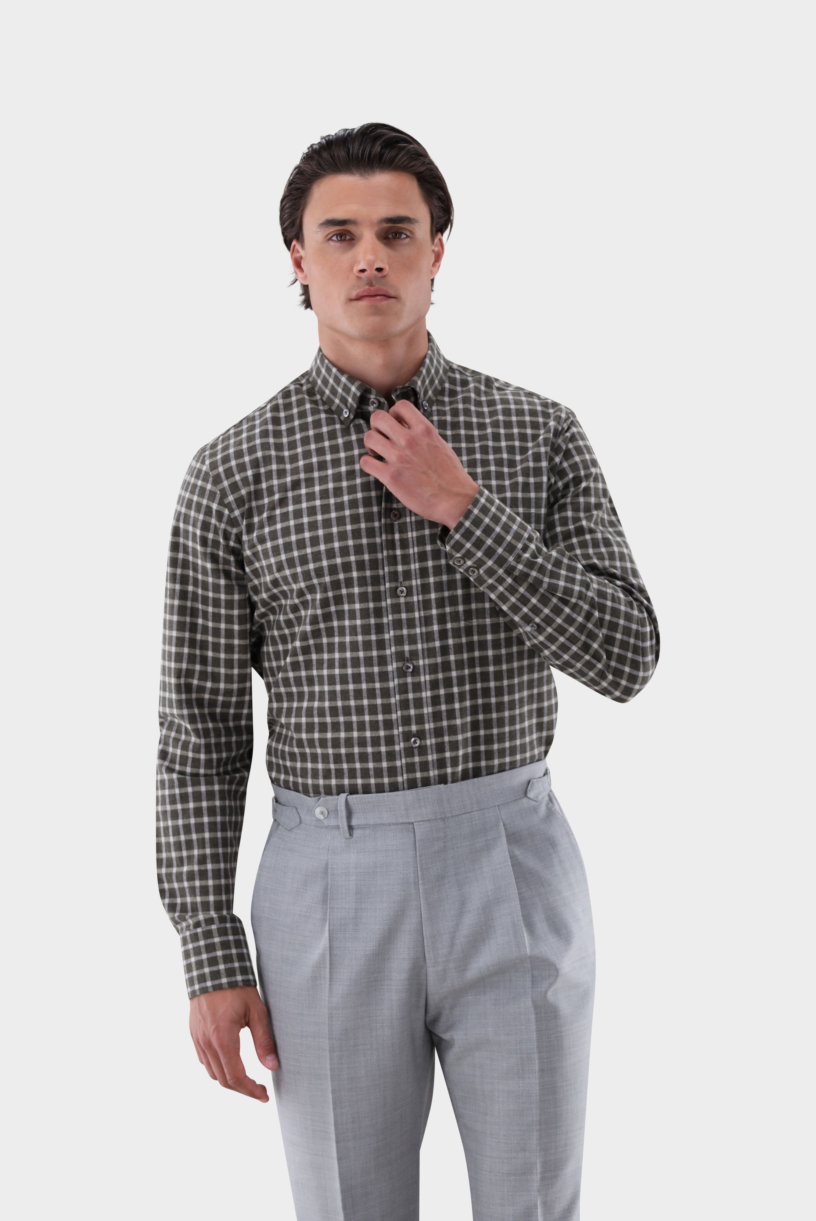 Flanellhemd kariert mit Button-Down Kragen