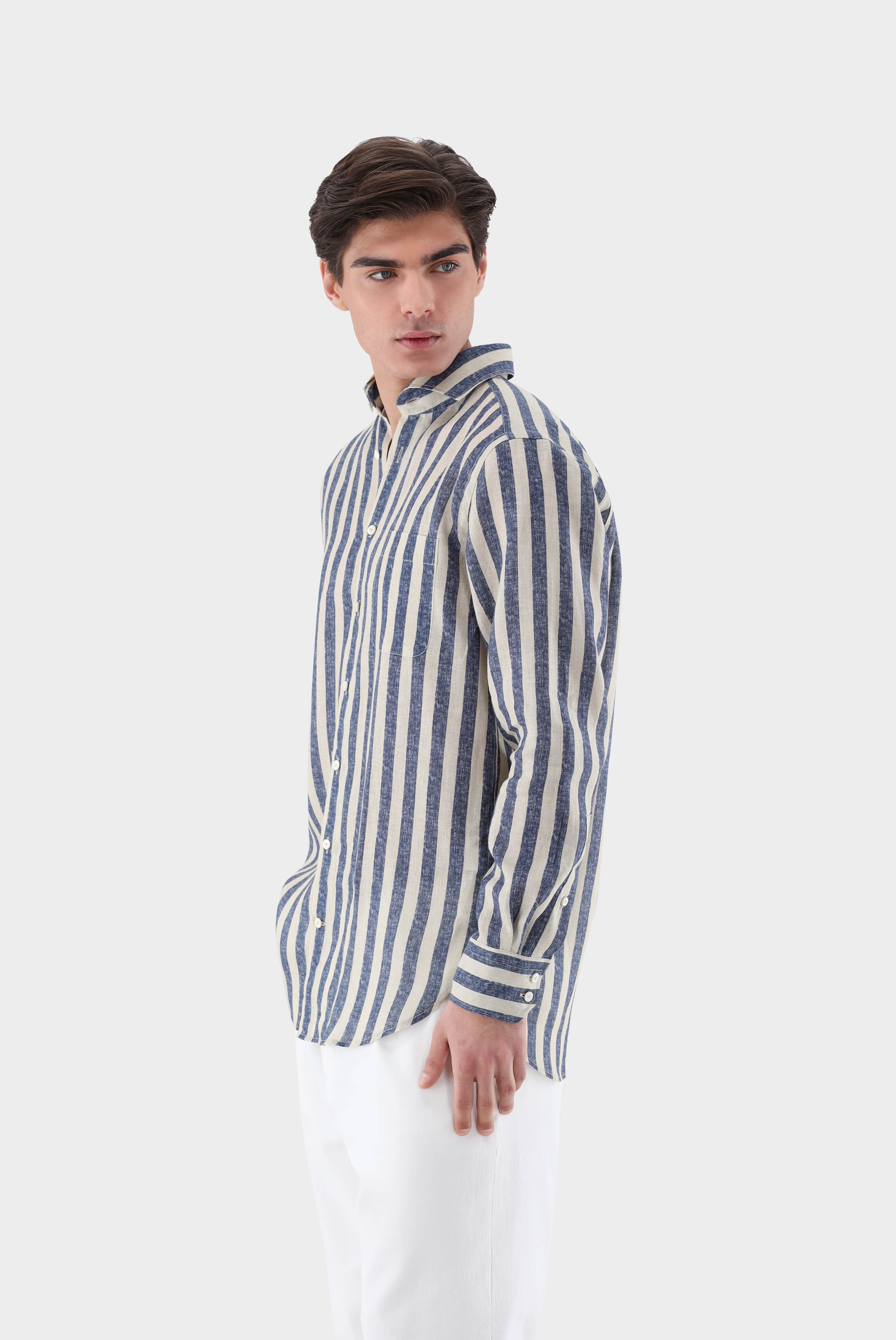 Linen Shirt with wide Stripes Comfort Fit