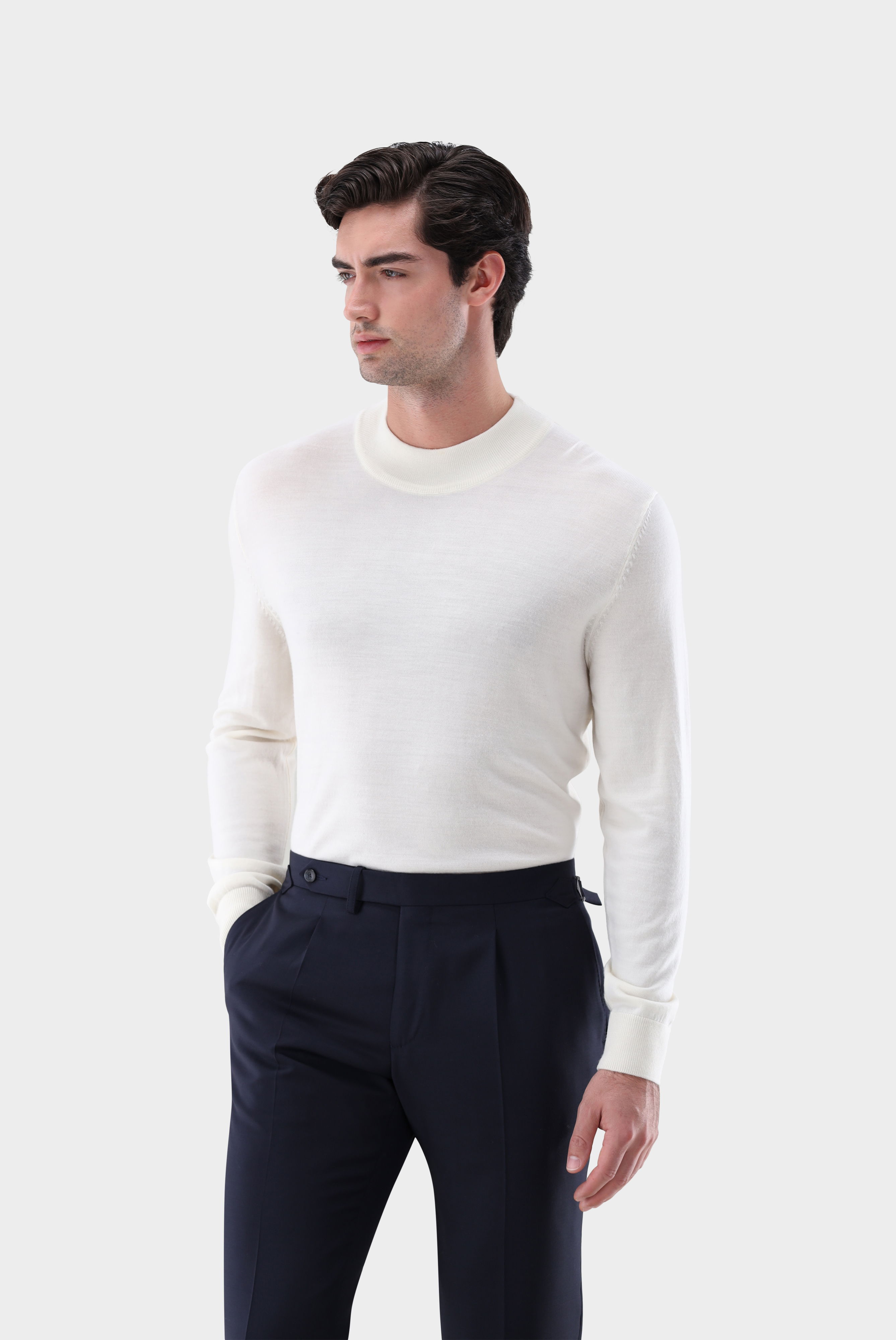 Stehkragenpullover aus Merzerisierter Merinowolle