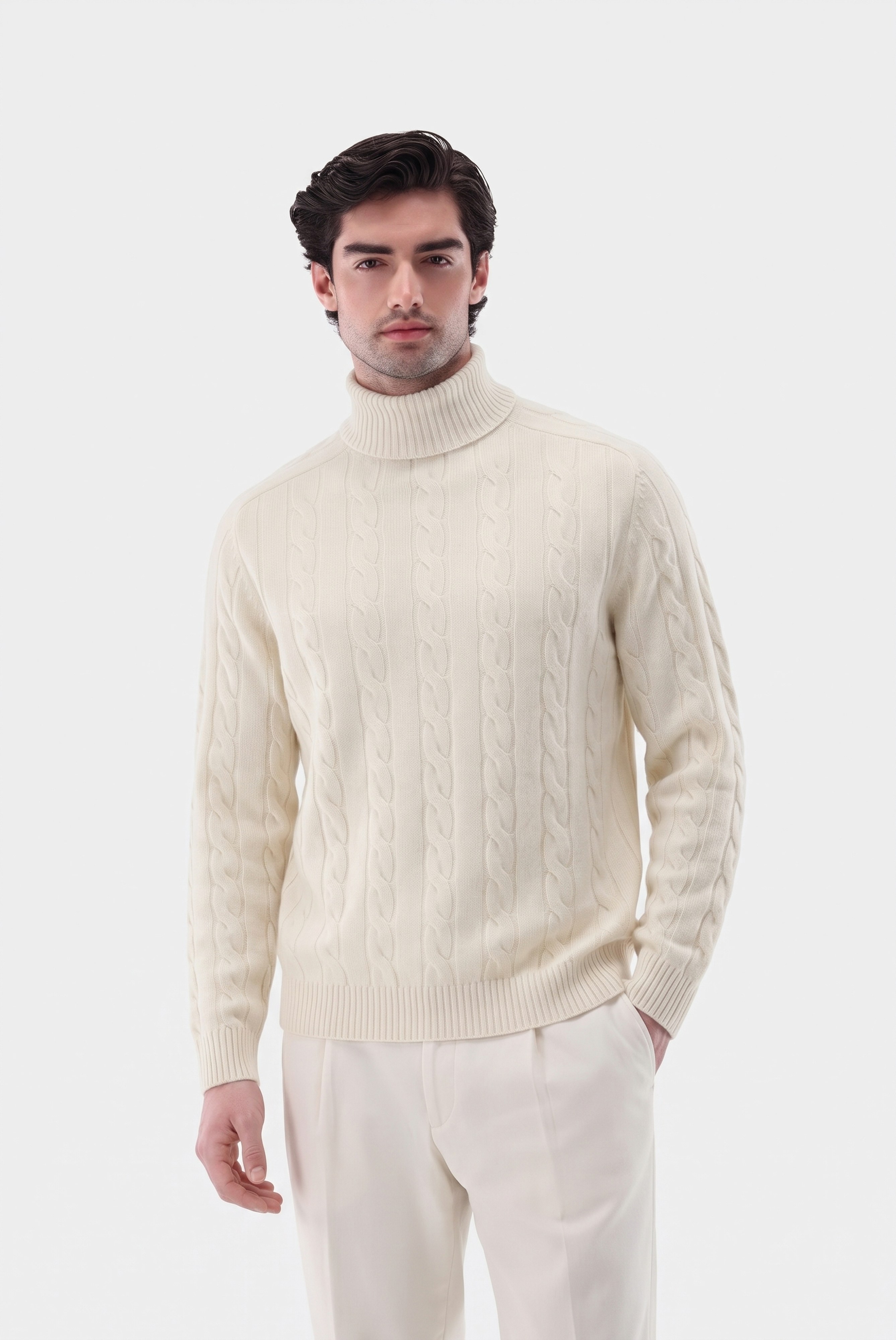Zopfstrick Rollkragenpullover ausKaschmir