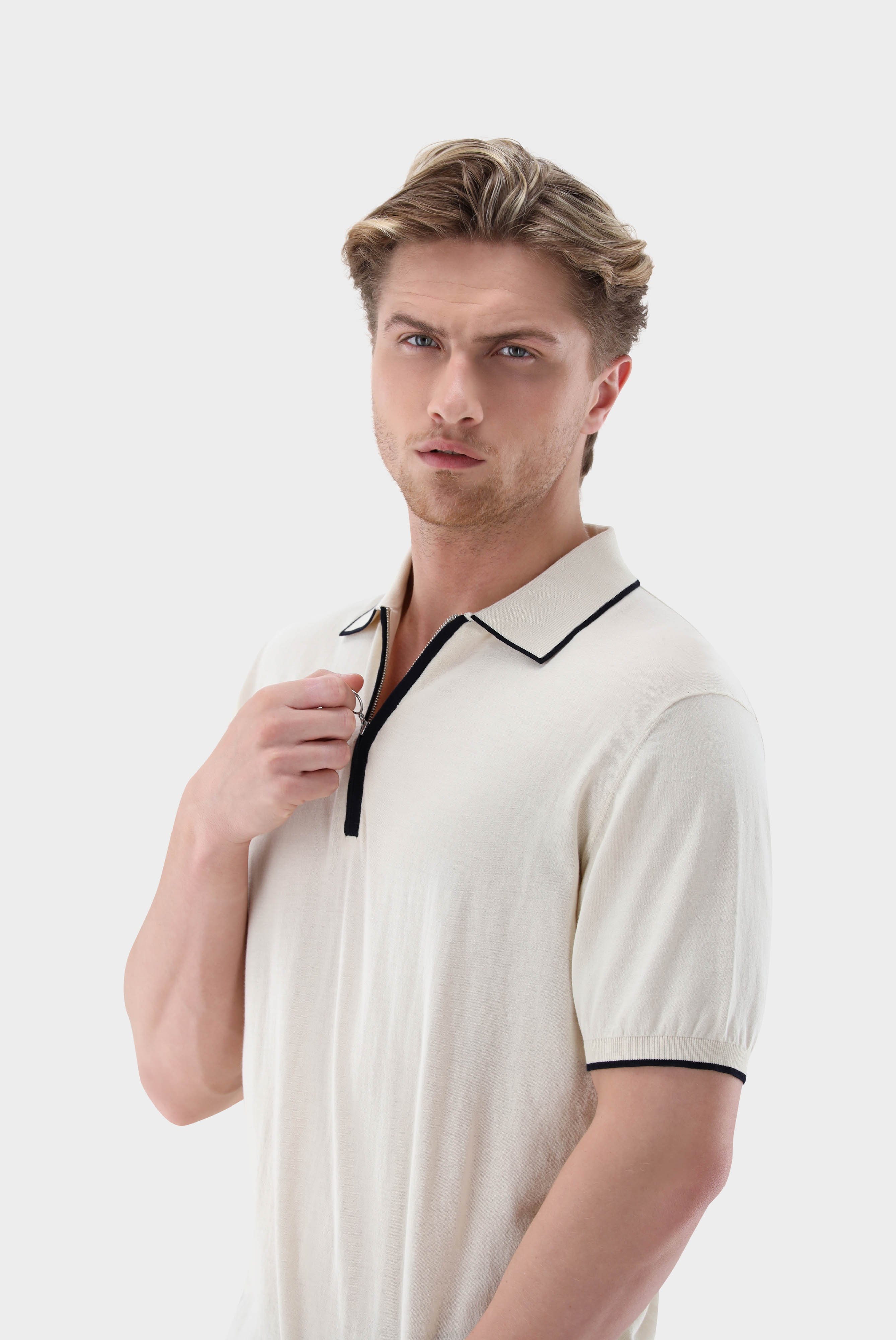 Poloshirts+Gestricktes Zip Polo Shirt aus Air Cotton+82.8647.S7.S00174.120.L