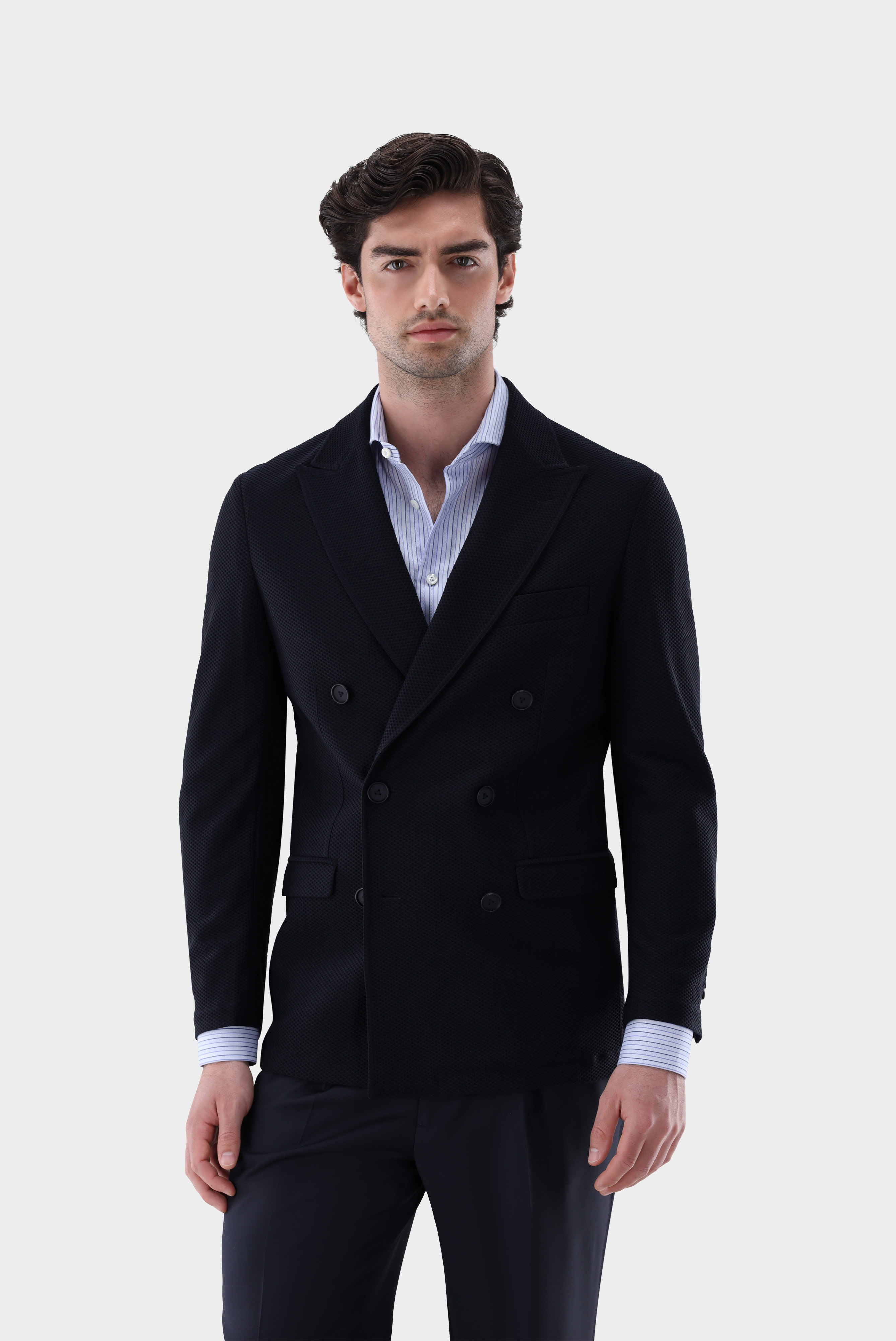 Double-breasted jacket in technical mesh