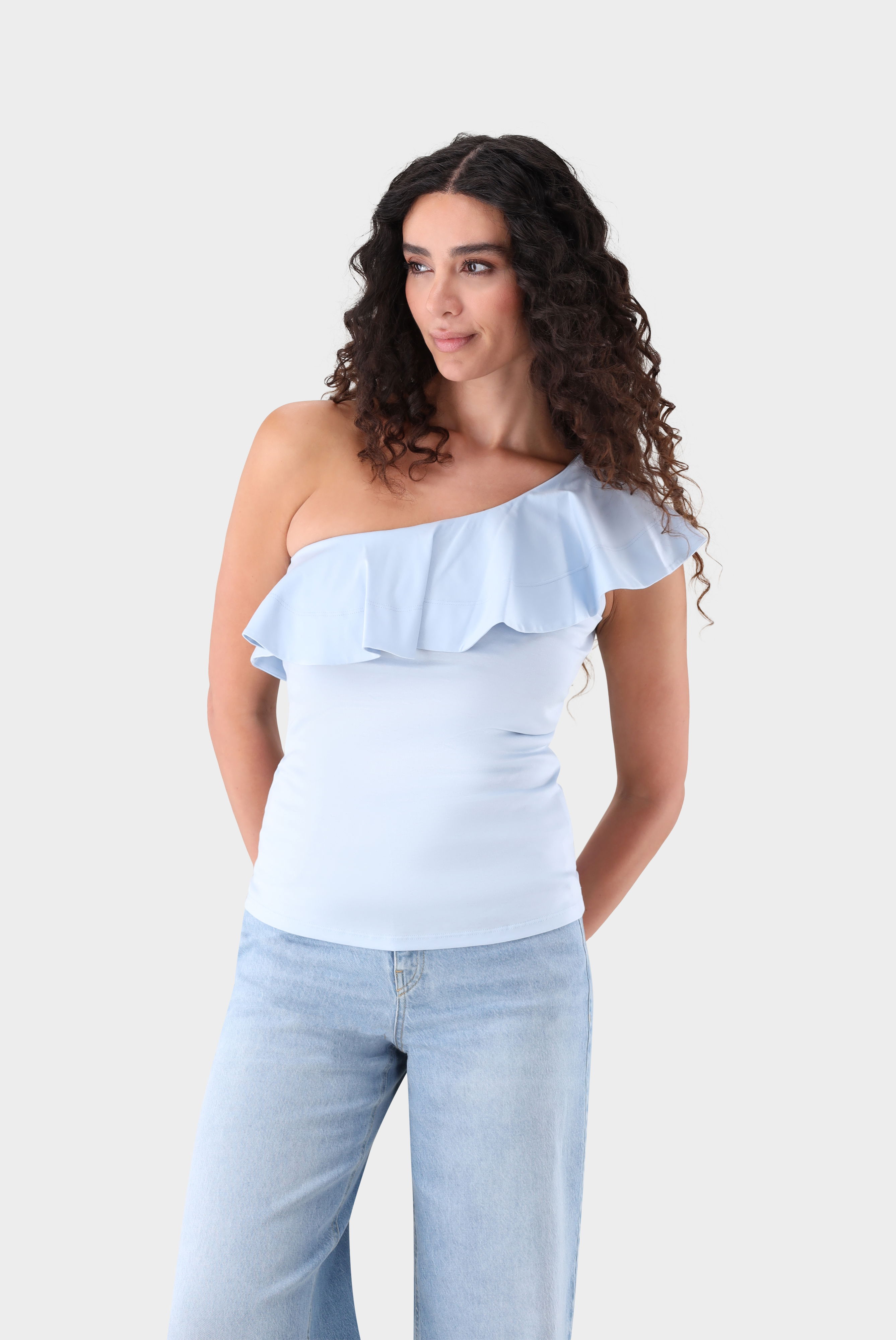 Top aus Jersey tailliert und einschultrig