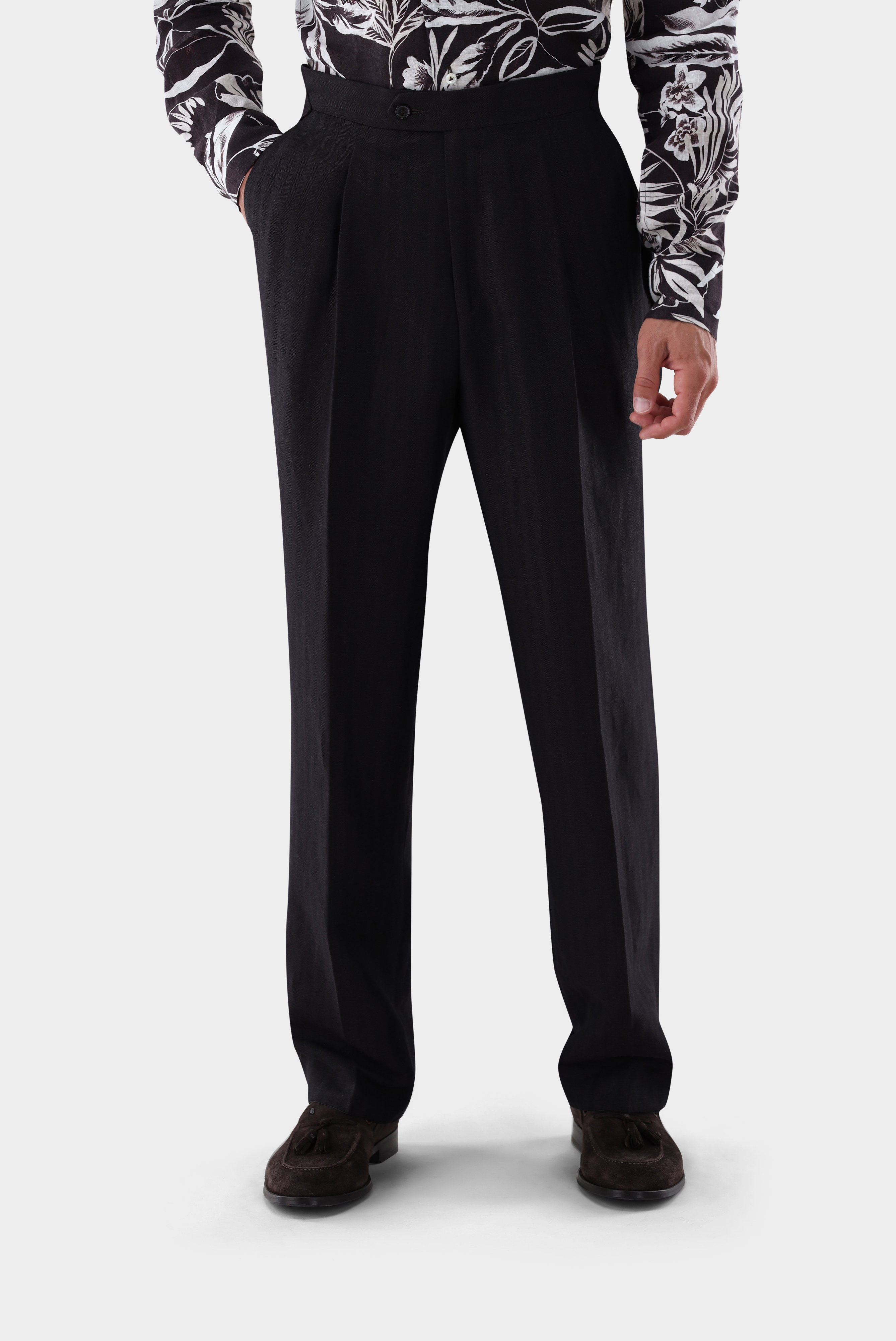 Hose aus Wolle und Leinen mit hohem Bund und Wide Leg