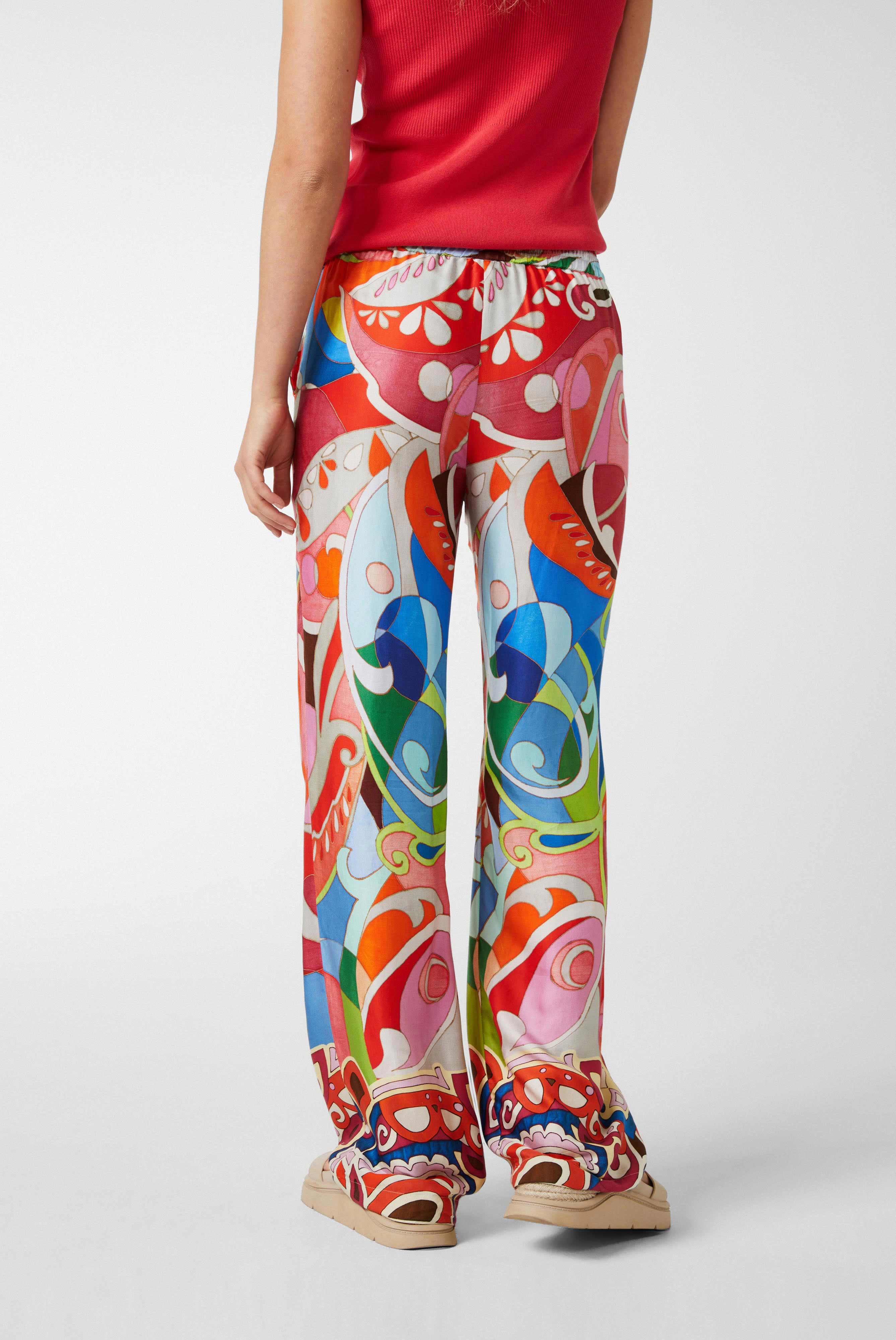 Jeans & Trousers+Straight leg trousers with elasticated waist in printed viscose+05.6743.52.170421.547.44