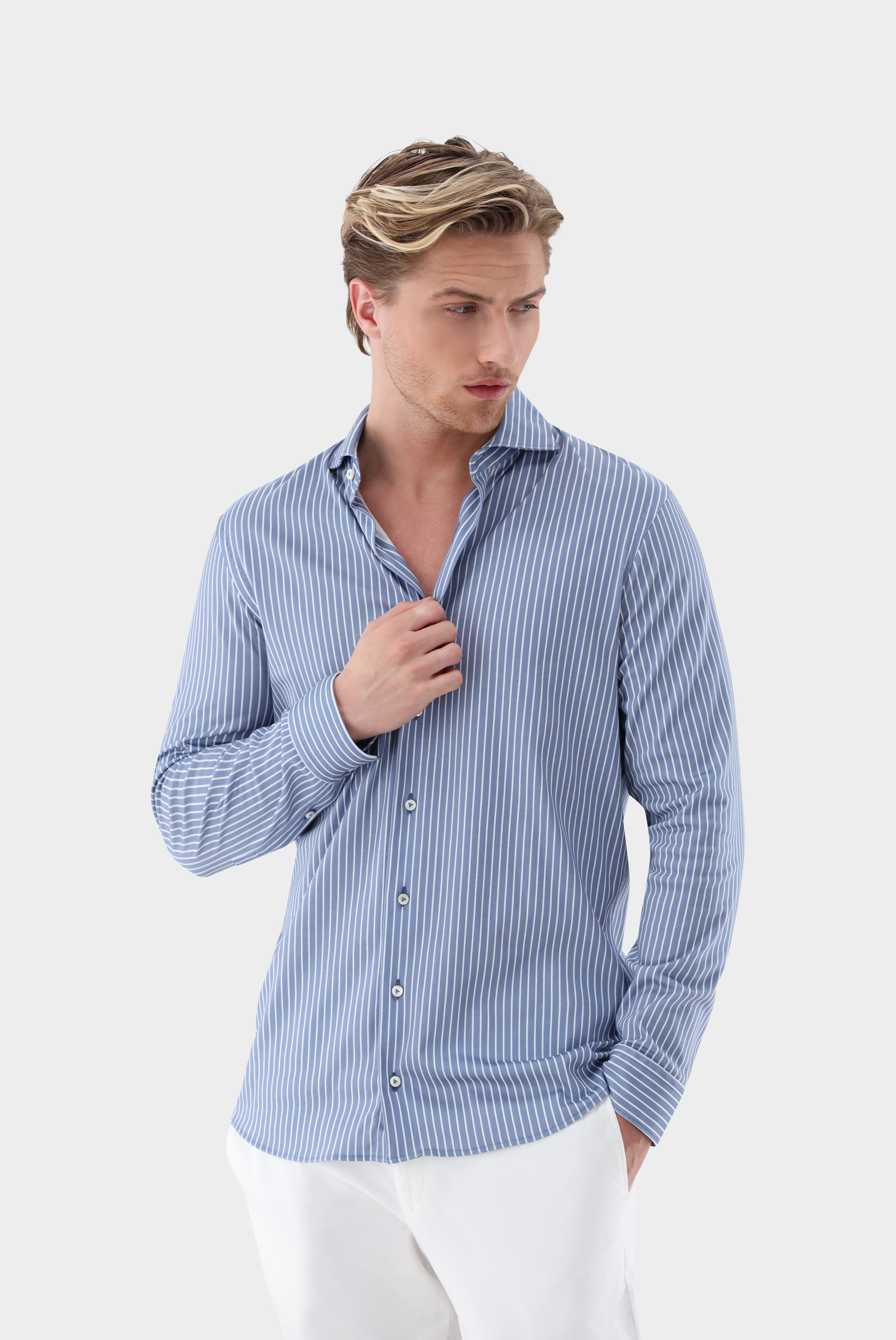 Jersey Pinstripe Print Shirt in Swiss Cotton