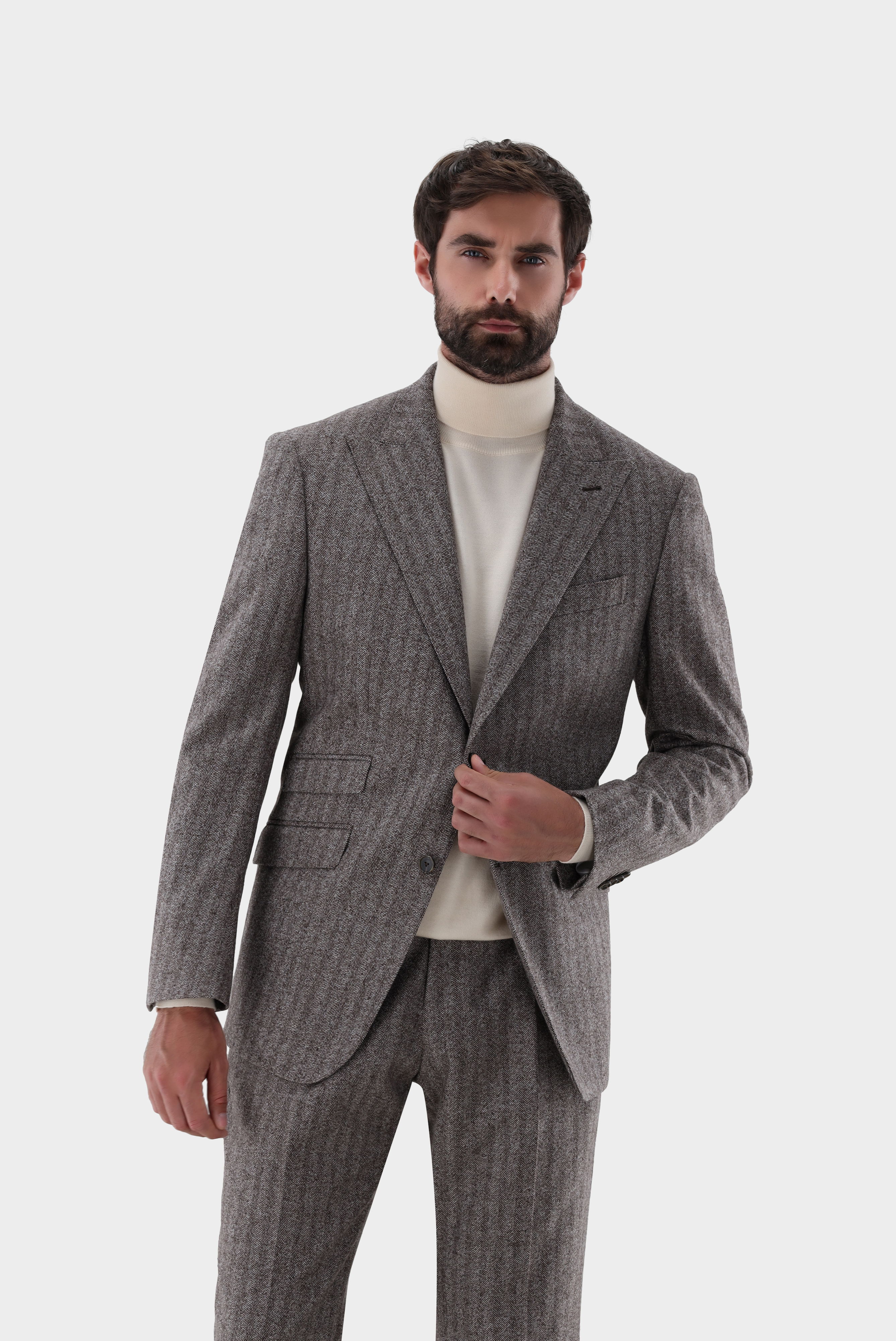 Sakko aus Wolle mit Fischgrät-Struktur