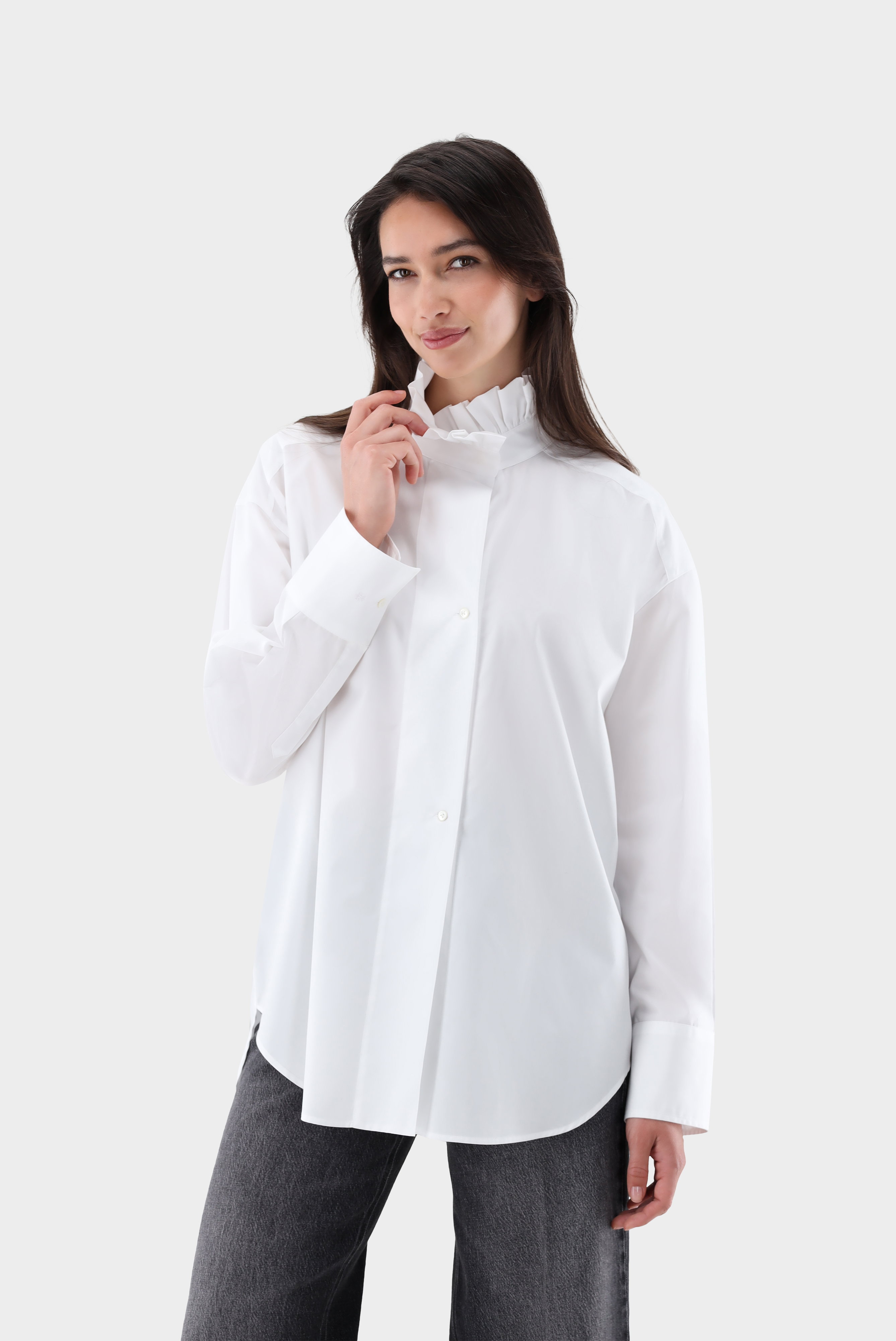 Bluse mit Rüschen-Stehkragen