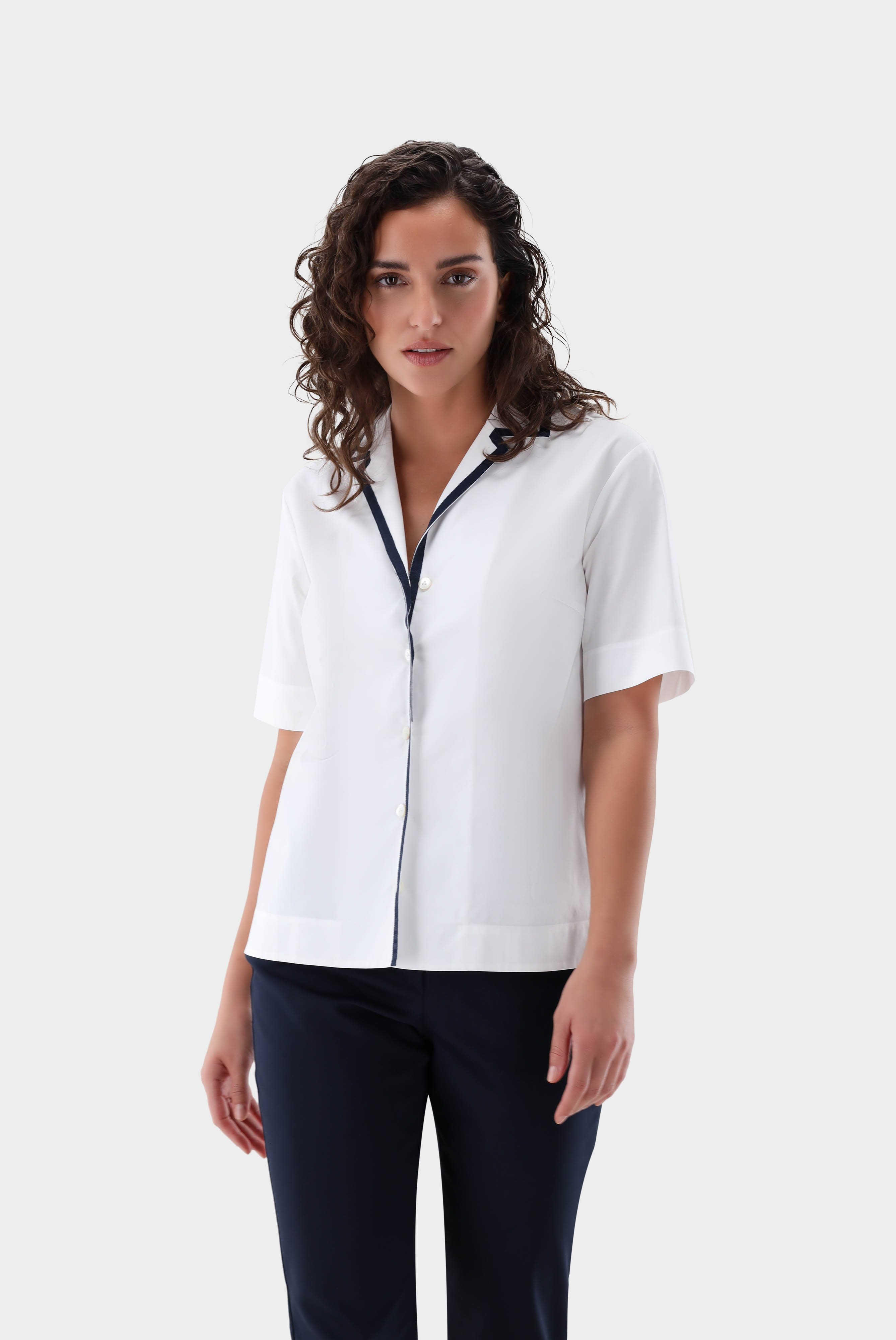 Blouse with Camp Collar in Cotton Stretch