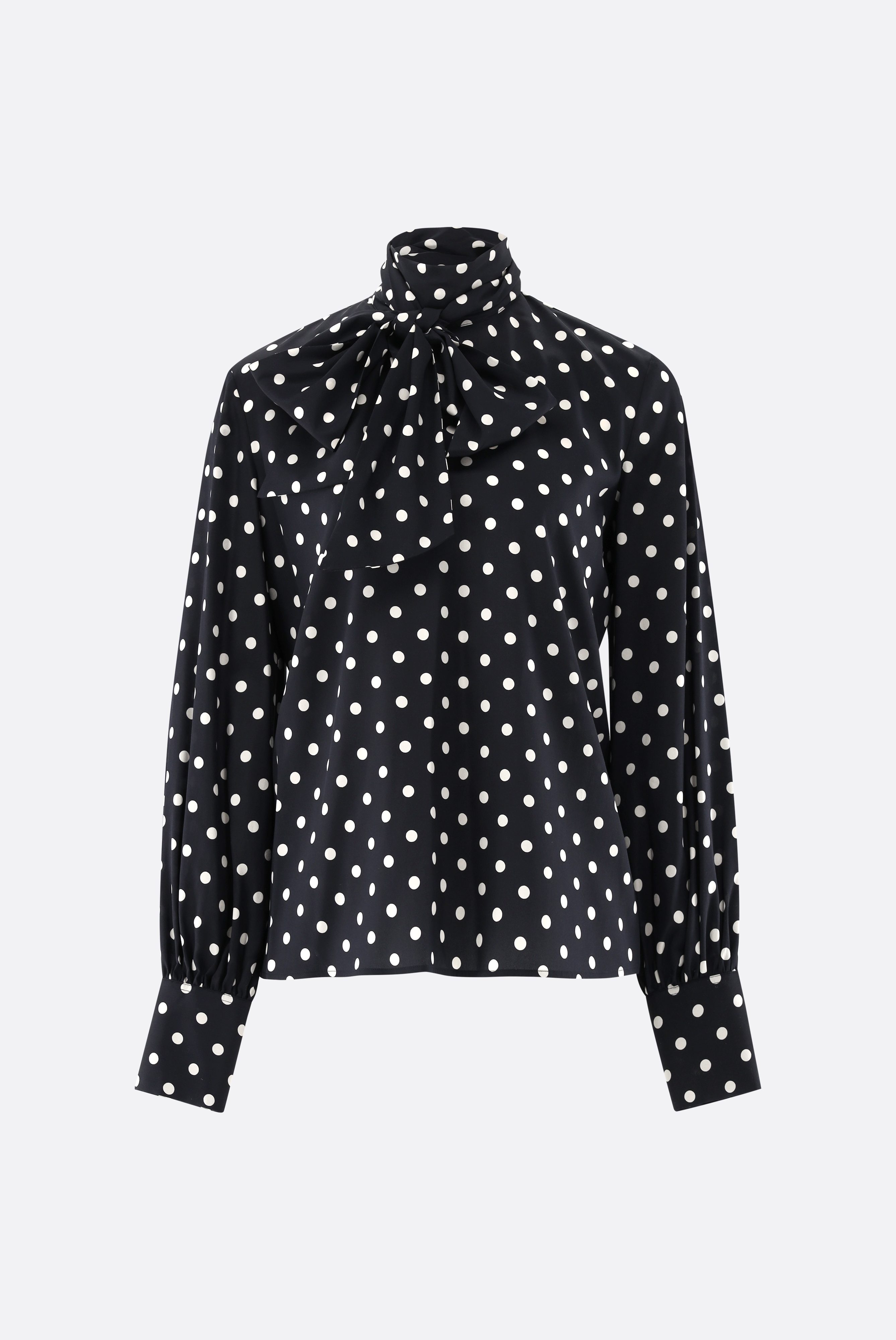 Bow blouse in silk with polka dot print