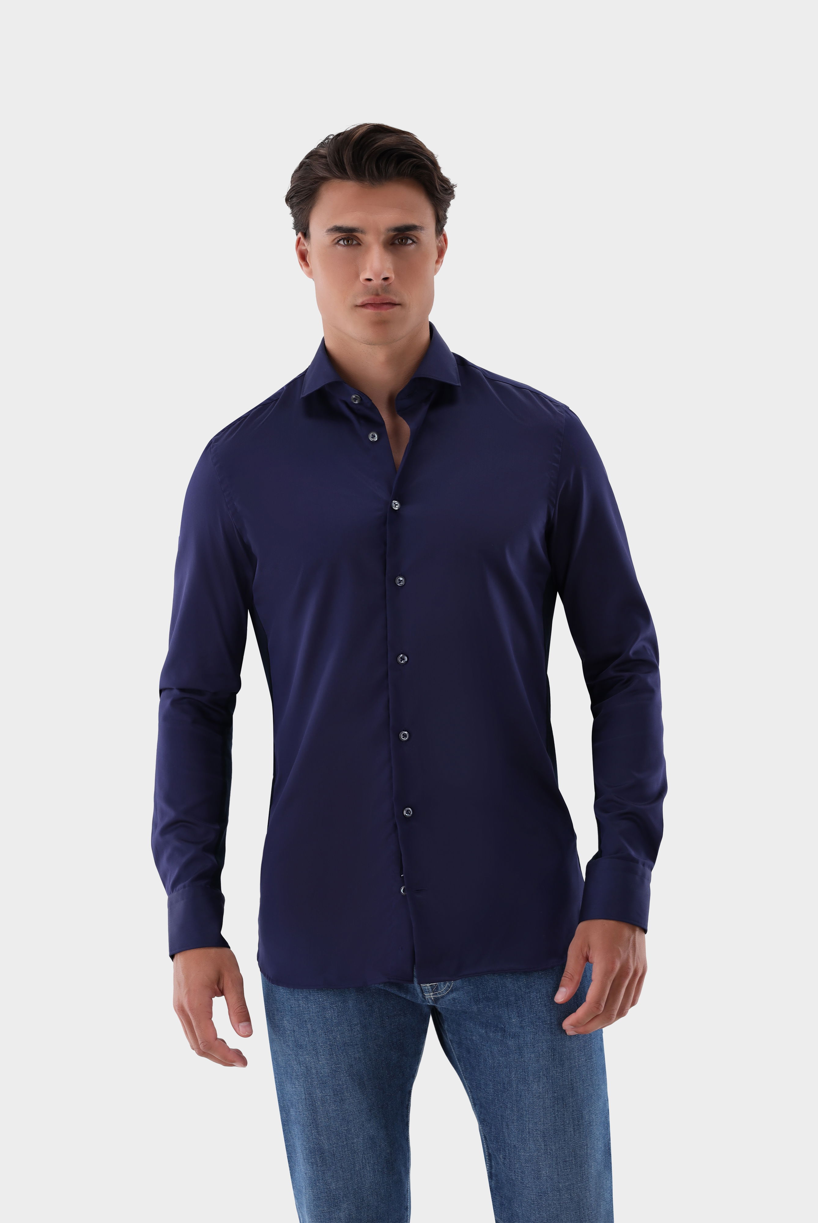 Hybridshirt Bügelfrei mit Jerseyeinsatz Slim Fit