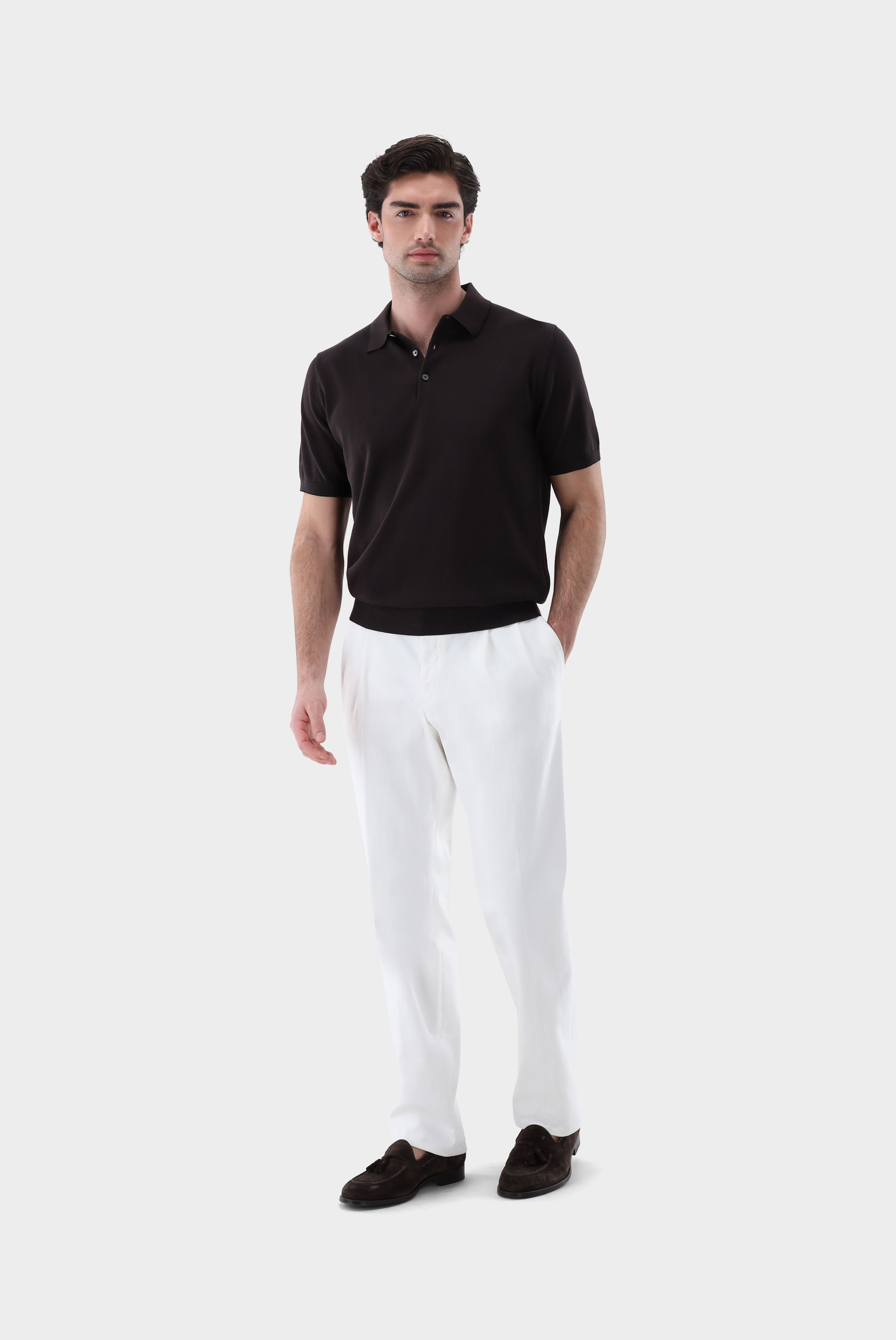 Strick Poloshirt mit Detail aus Air Cotton günstig online kaufen