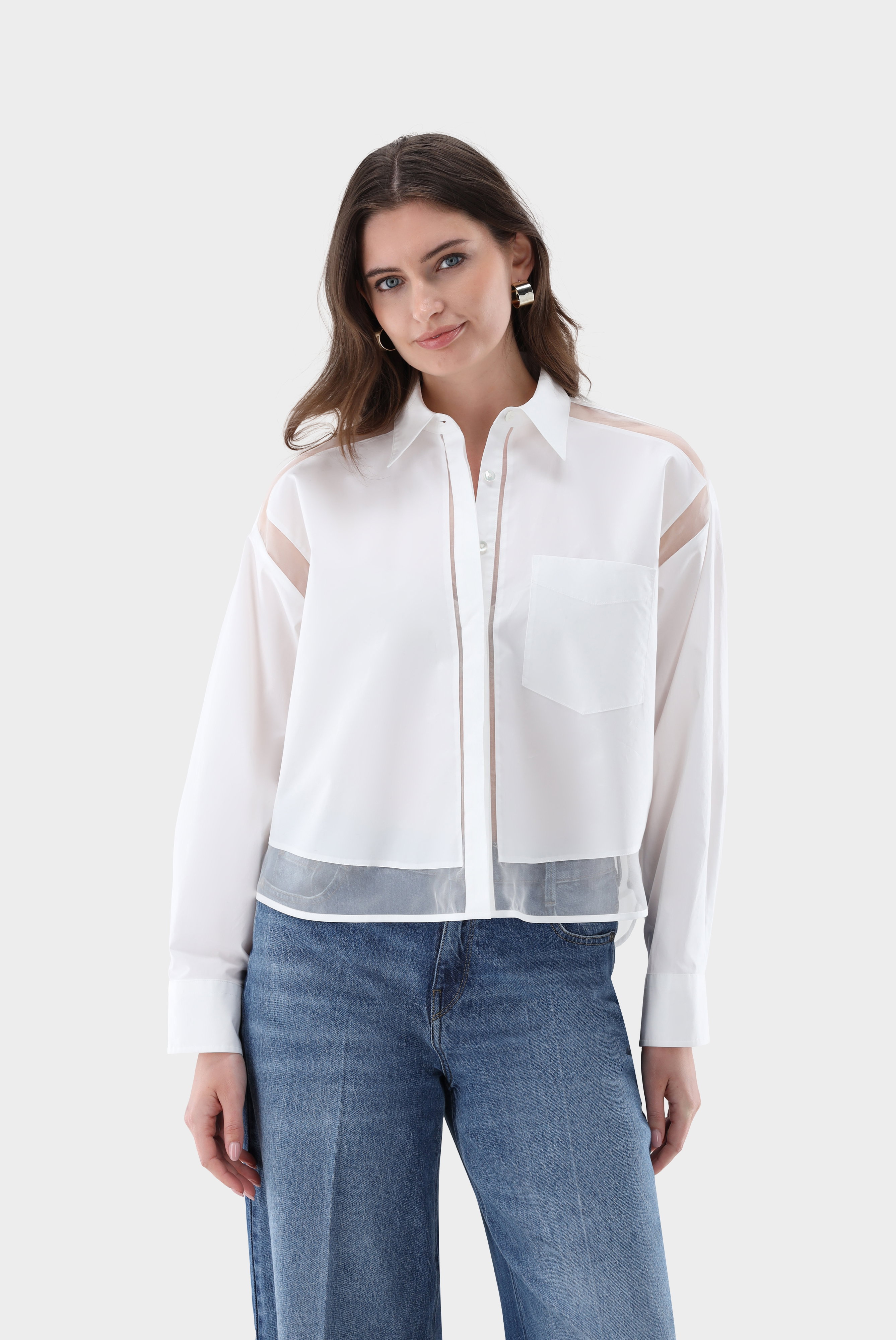 Shirt-style blouse with silk organza details