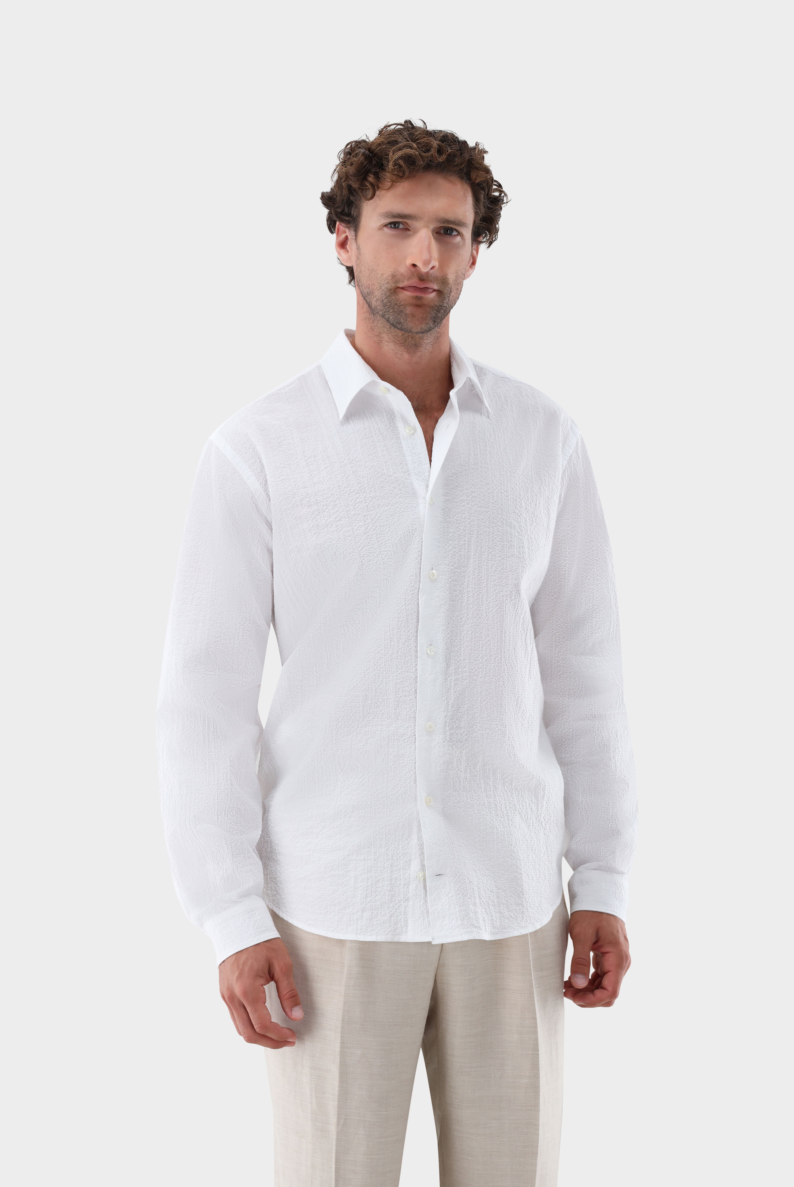 Seersucker shirt with Kent collar