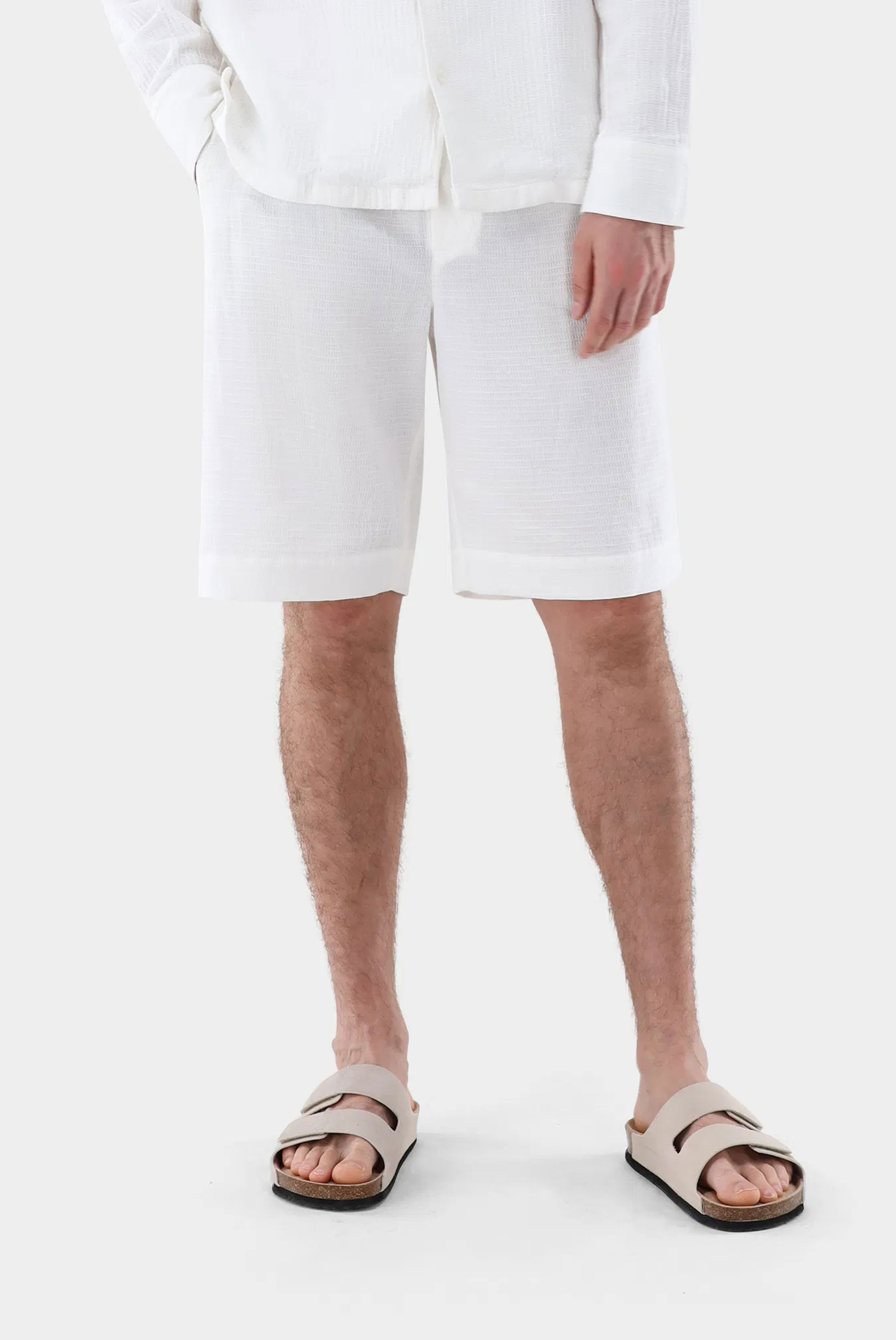 Shorts aus Leinen und Baumwolle mit Struktur