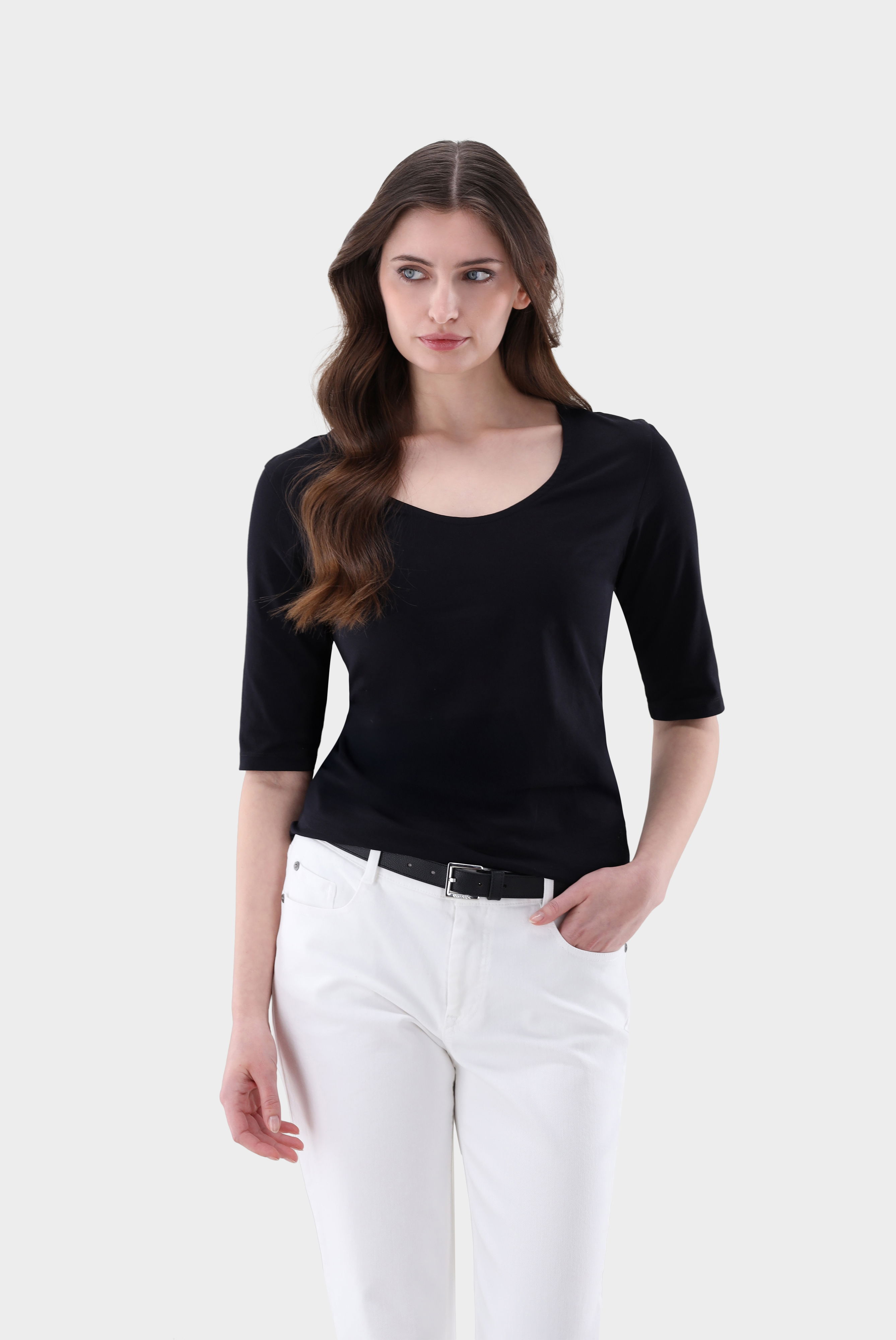 T-Shirt mit weitem Ausschnitt aus Jersey