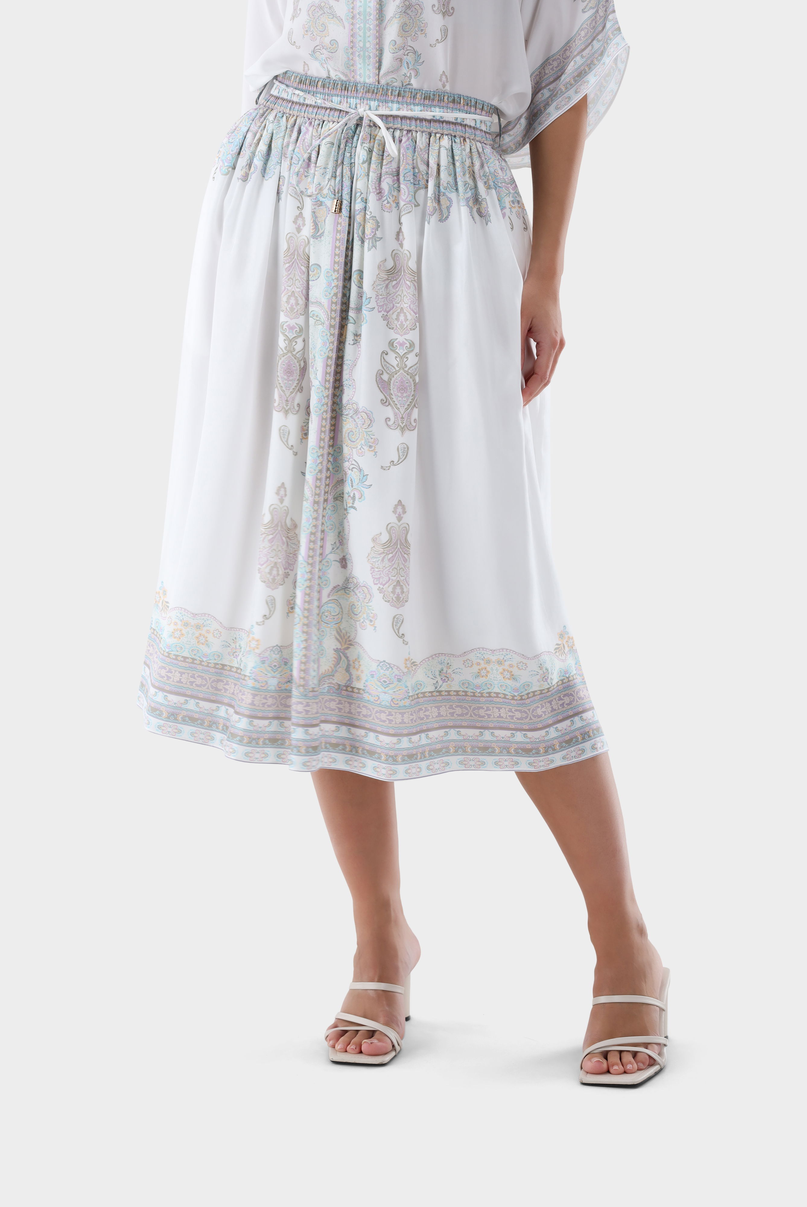 Midi-Rock aus Seide mit Druck