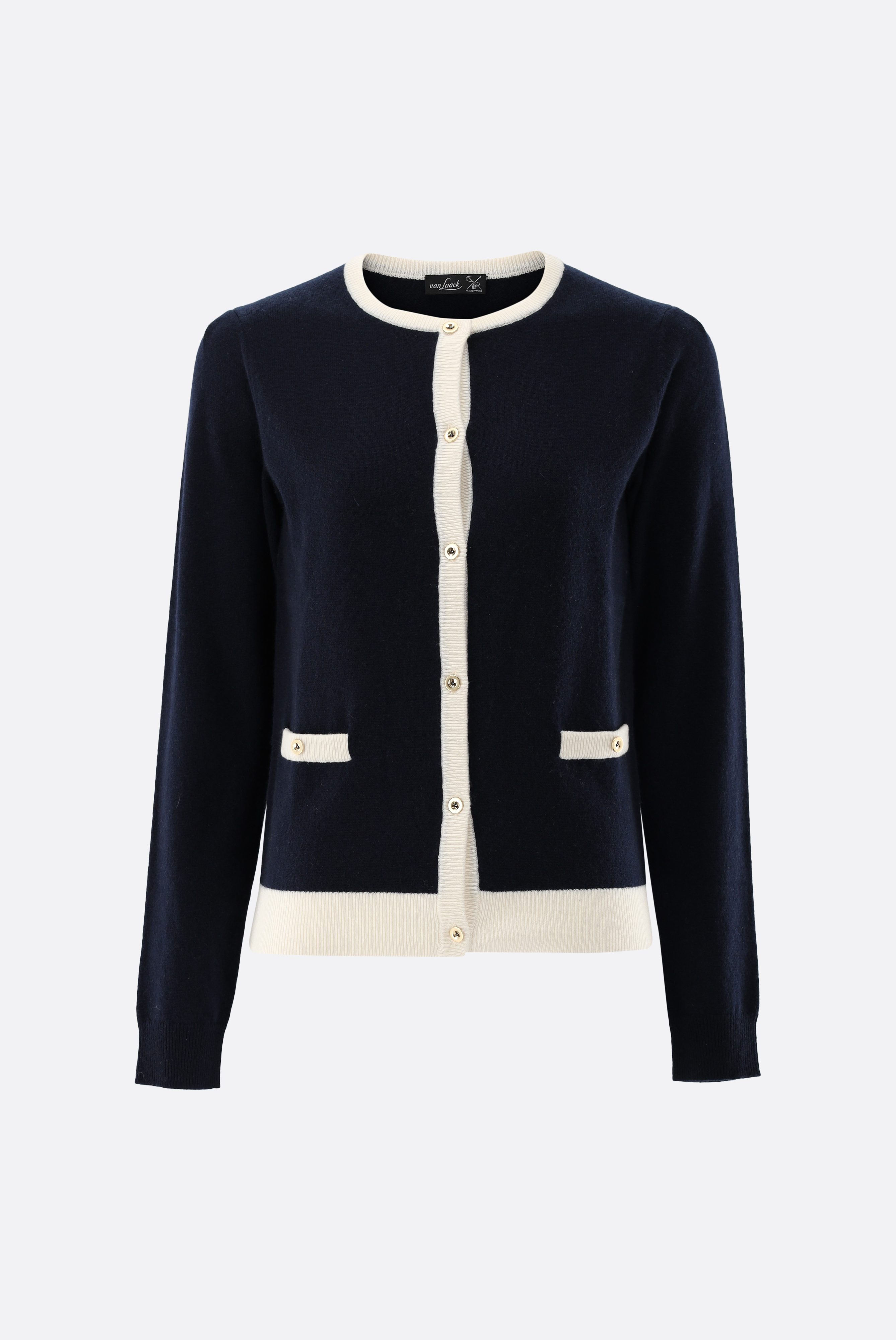 Strickjacke aus Kaschmir mit Kontrasten
