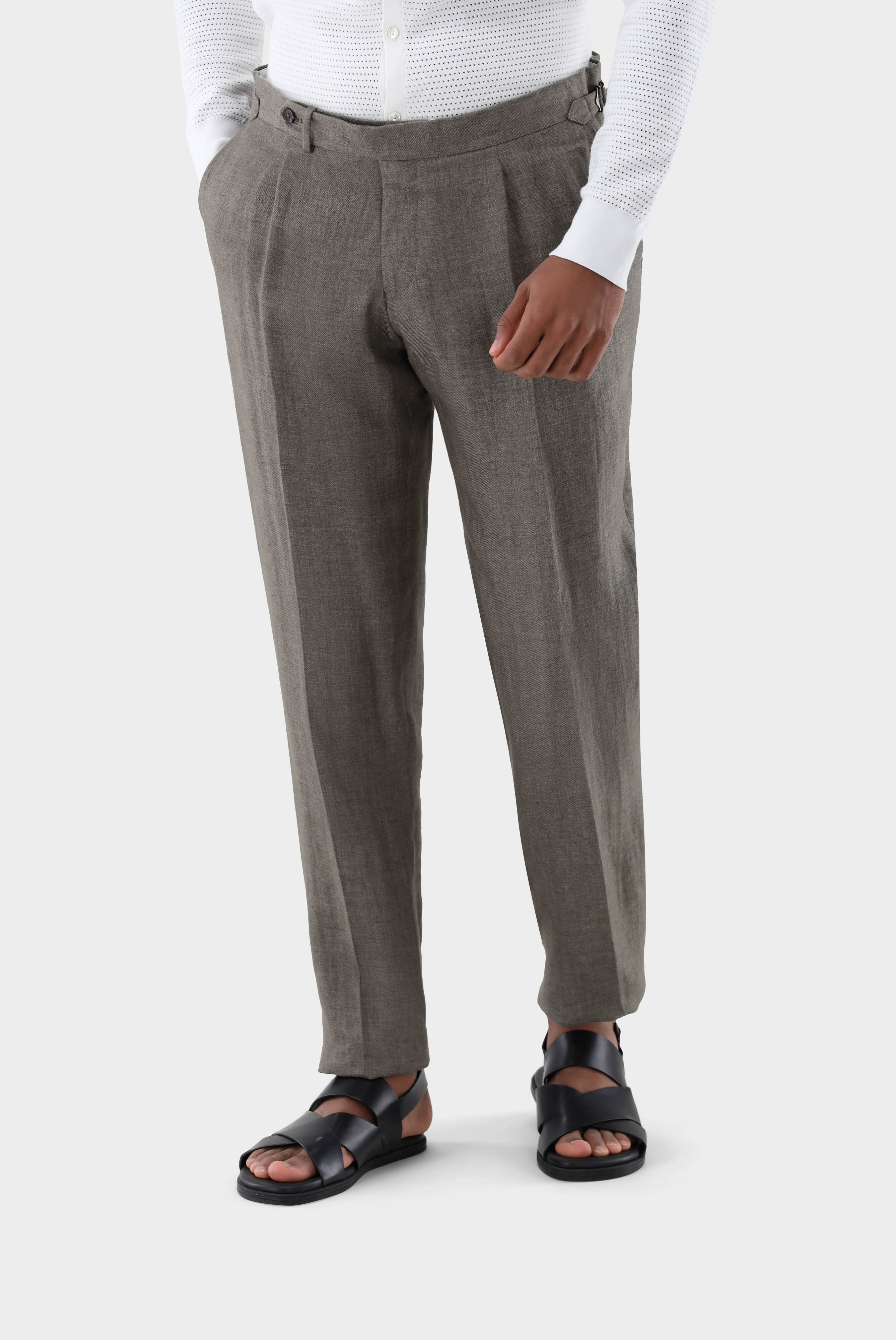 Jeans & Trousers+Linen trousers with pleats+20.7814.15.H55027.169.46