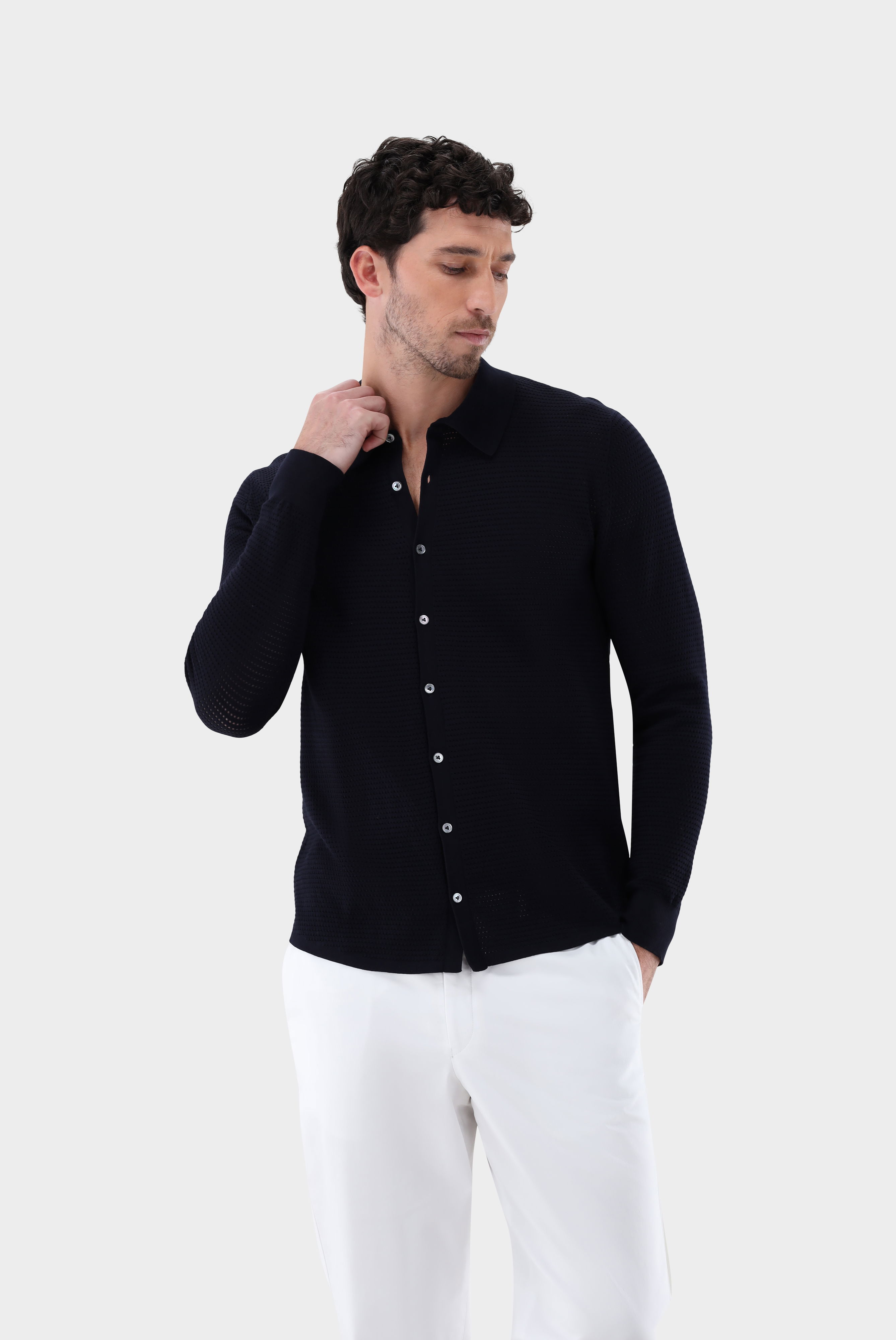 Strickhemd mit Retro Struktur aus Air Cotton